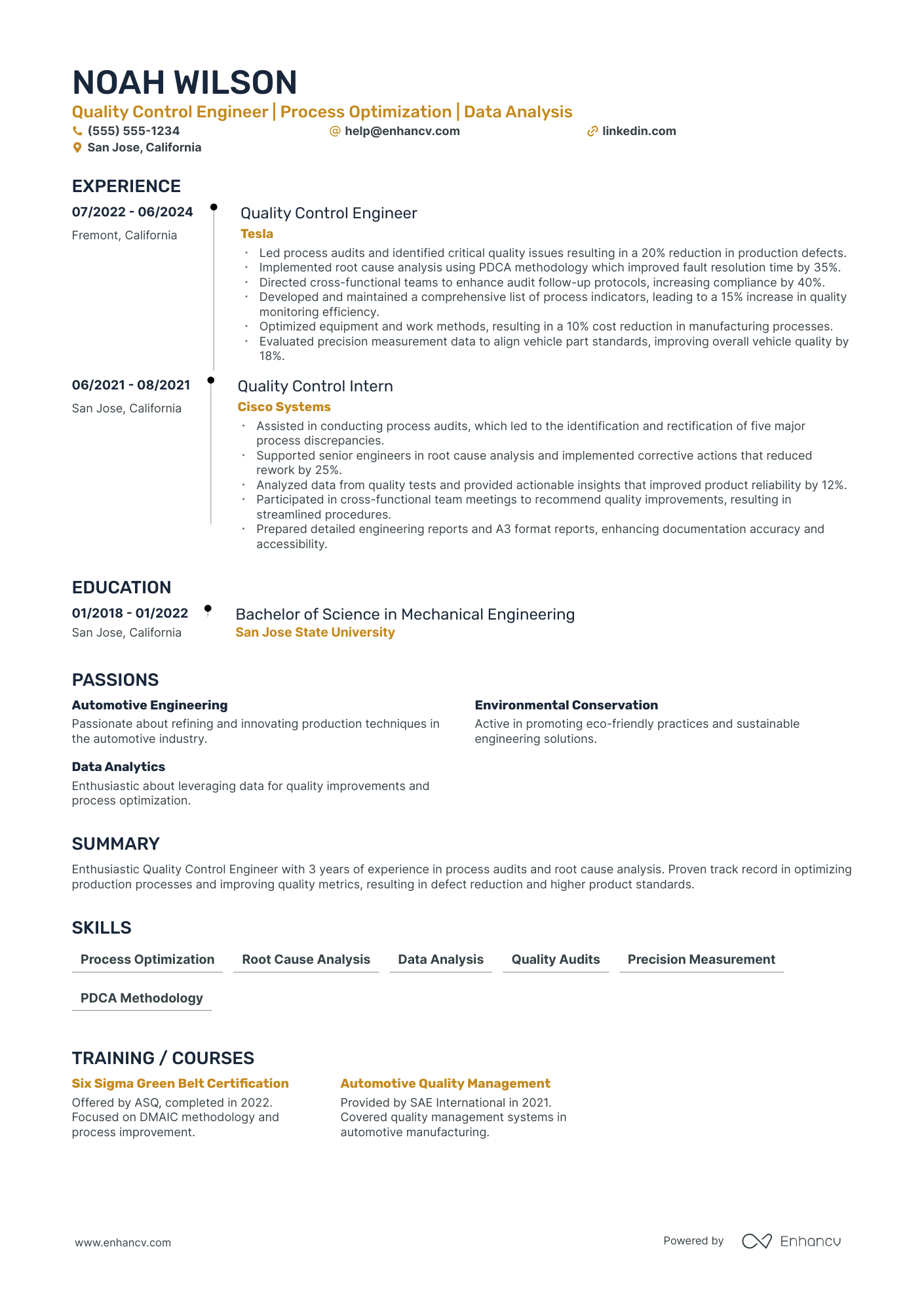 Industrial Quality Control Engineer resume example