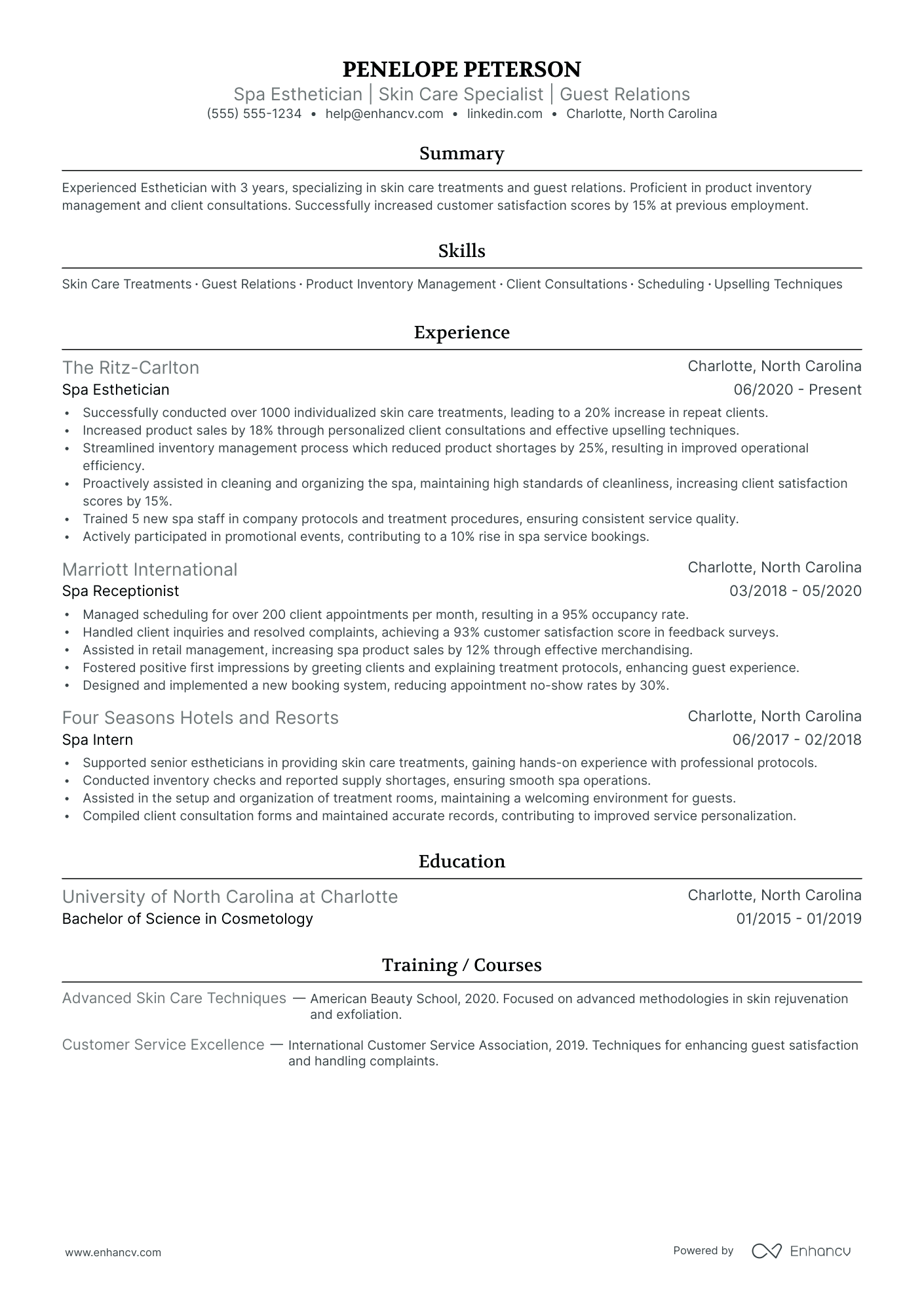 Spa Esthetician resume example