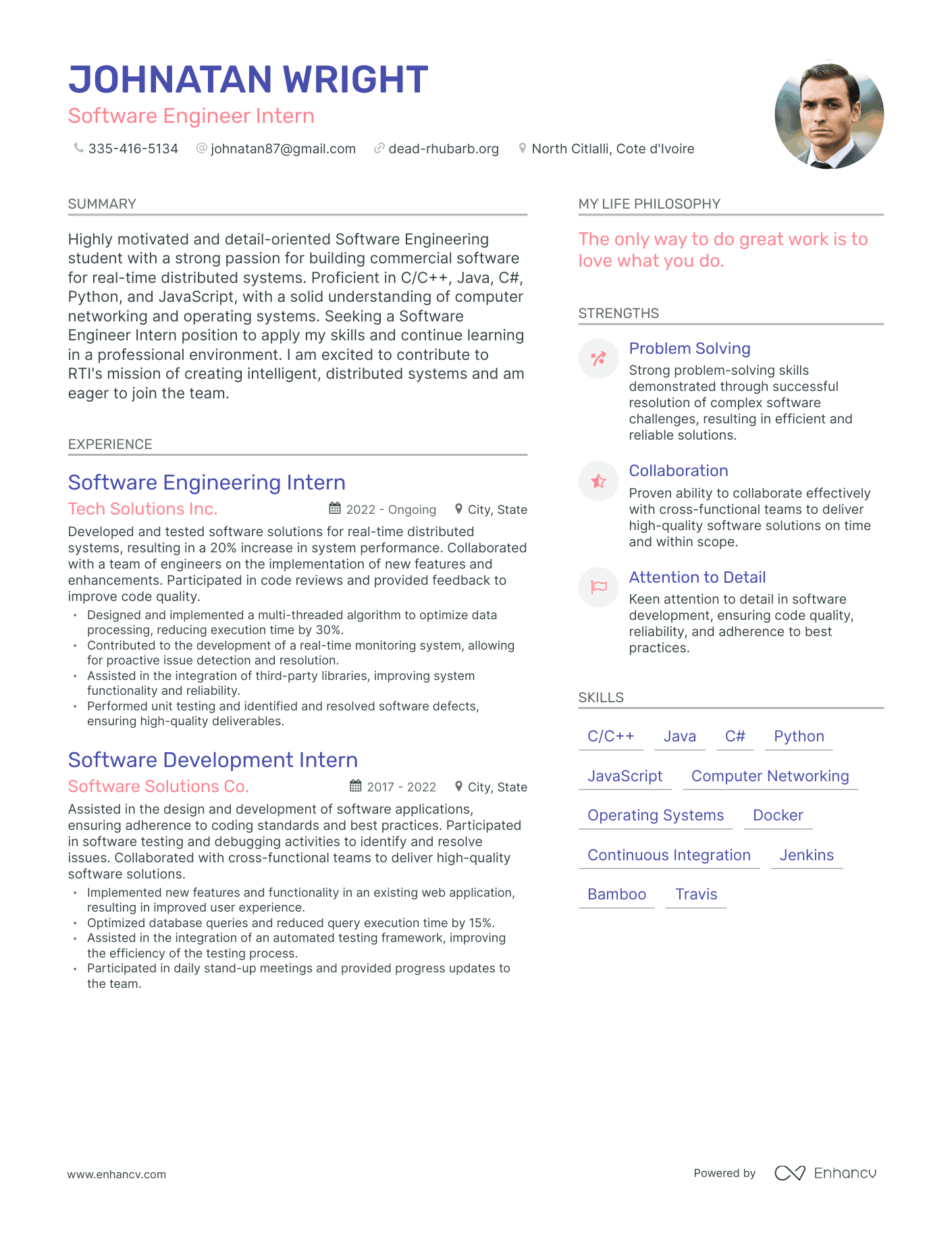 Software Engineer Intern resume example