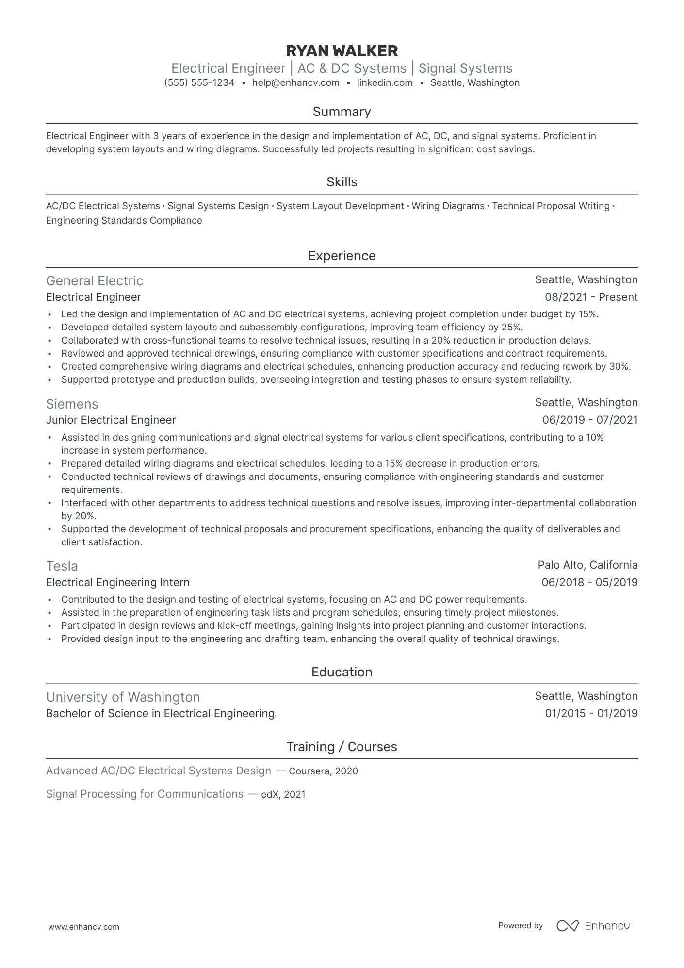 Electrical Design Engineer resume example