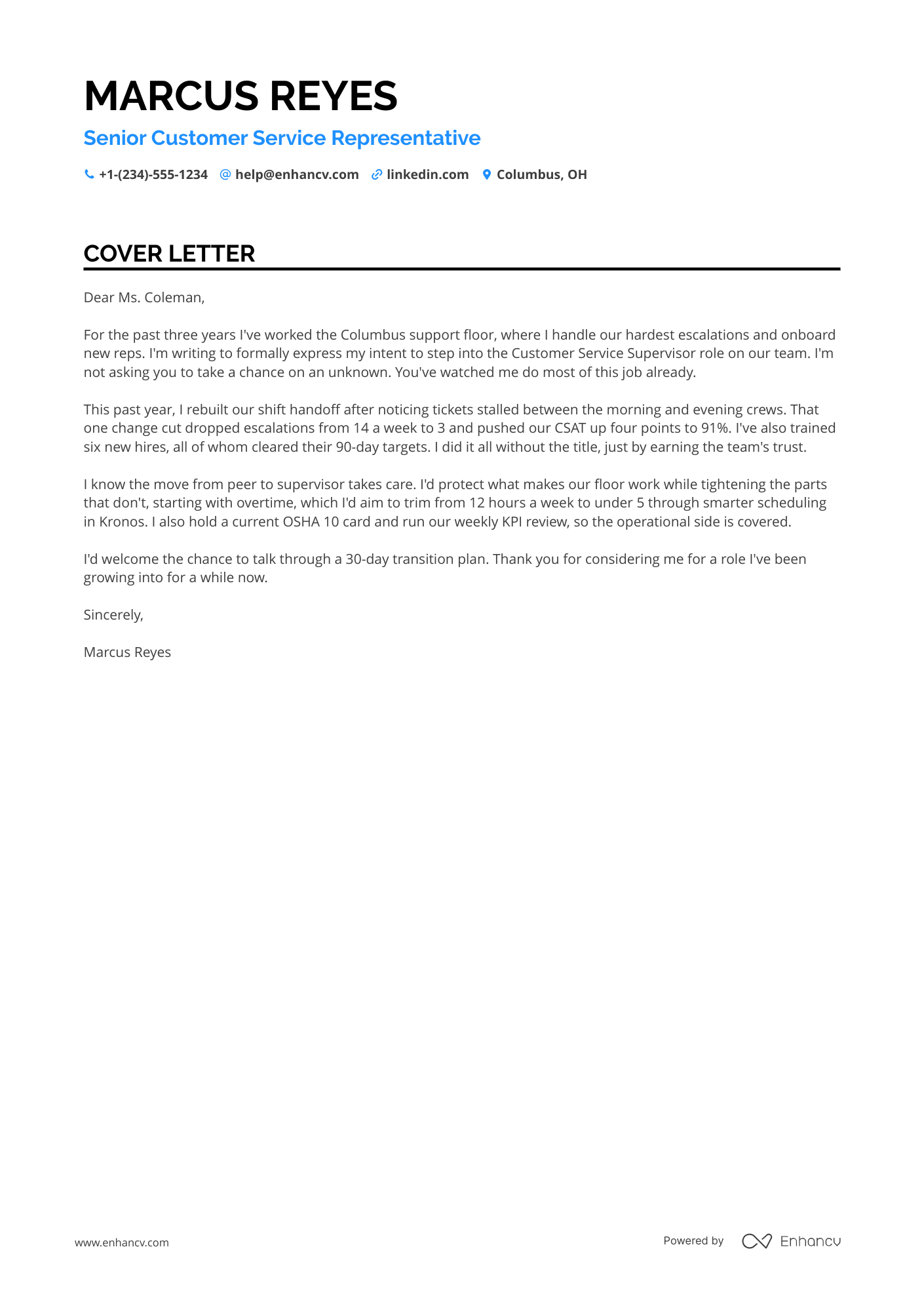 Supervisor cover letter