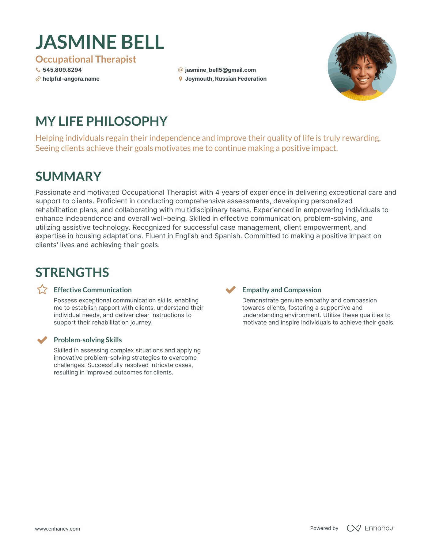 Creative Occupational Therapist Resume Example