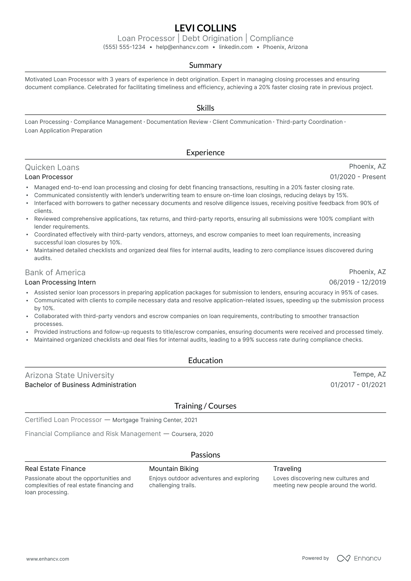 Real Estate Loan Processor resume example