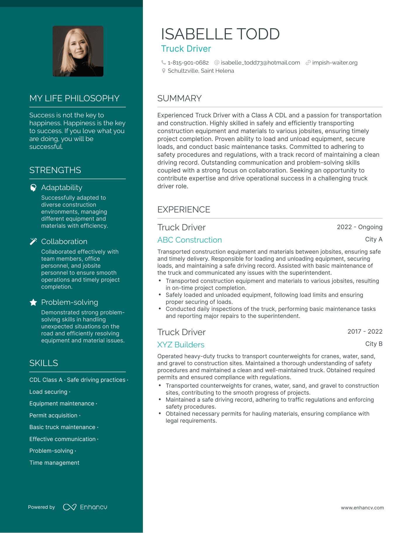 Creative Truck Driver Resume Example