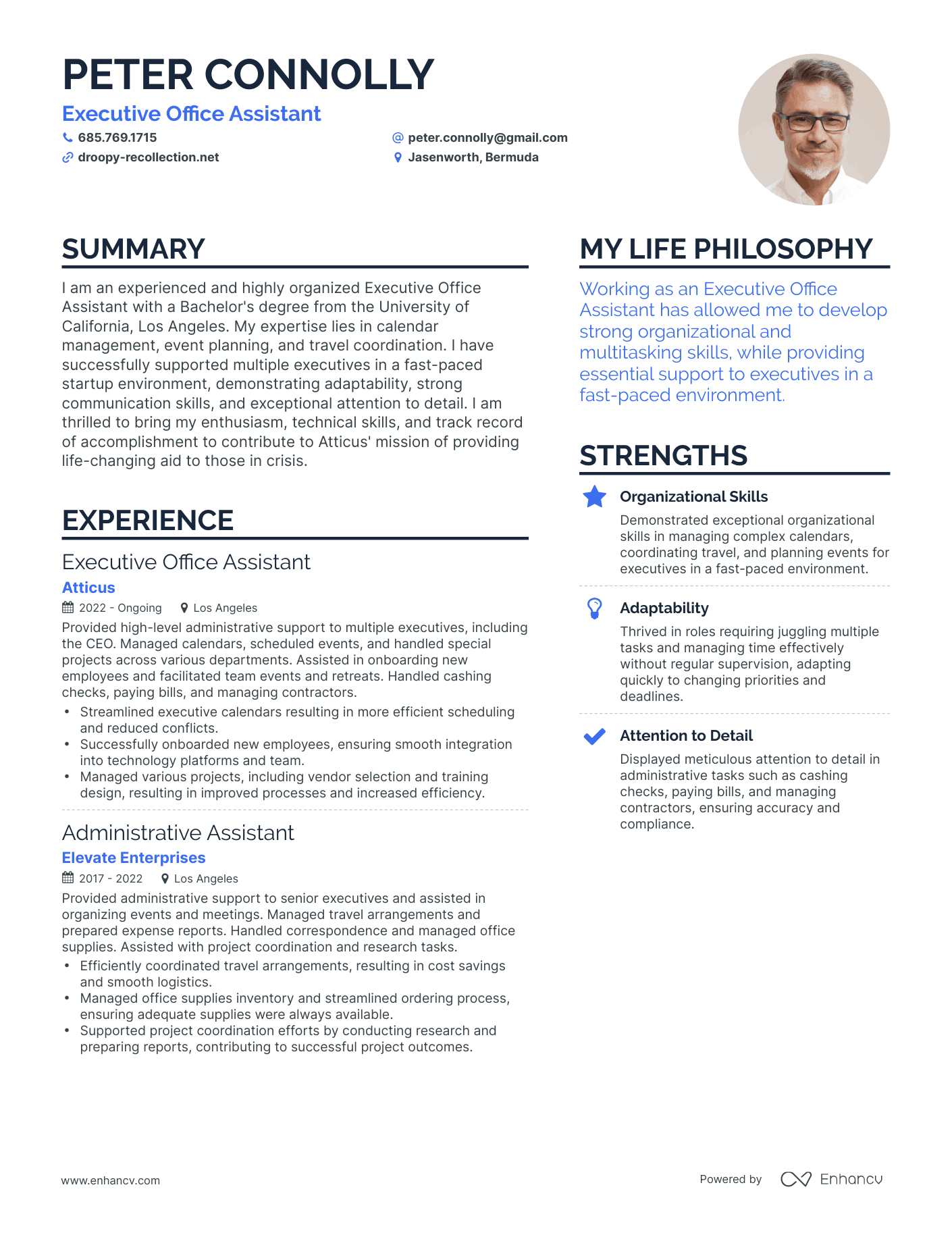 Executive Office Assistant resume example