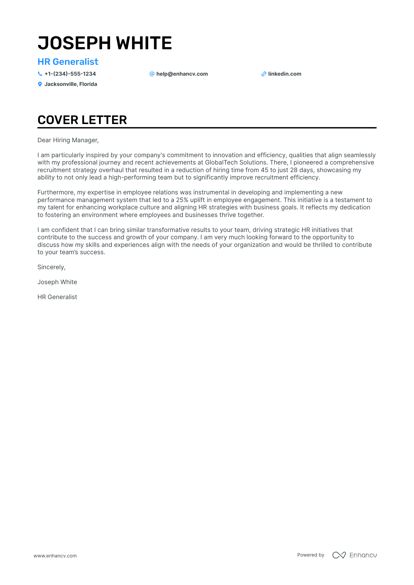 HR Generalist cover letter