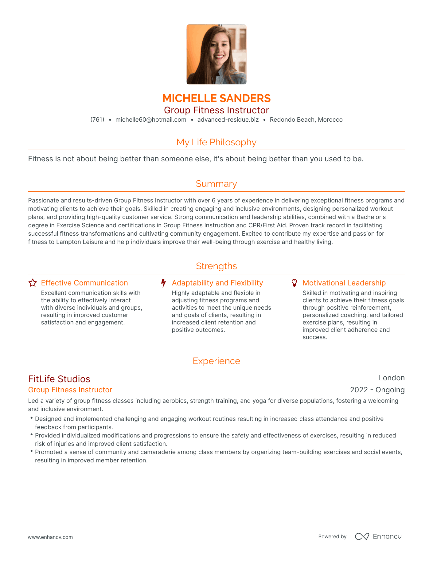 Modern Group Fitness Instructor Resume Example
