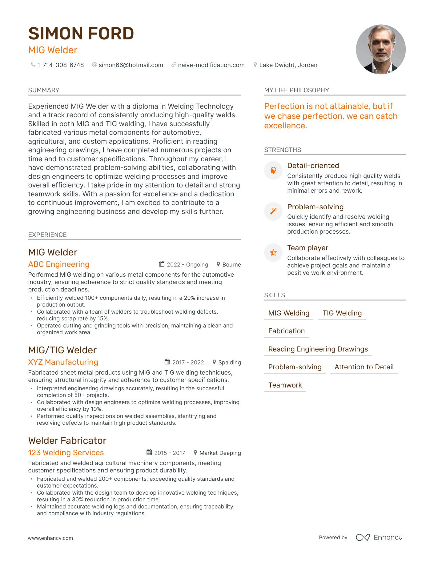 MIG Welder resume example