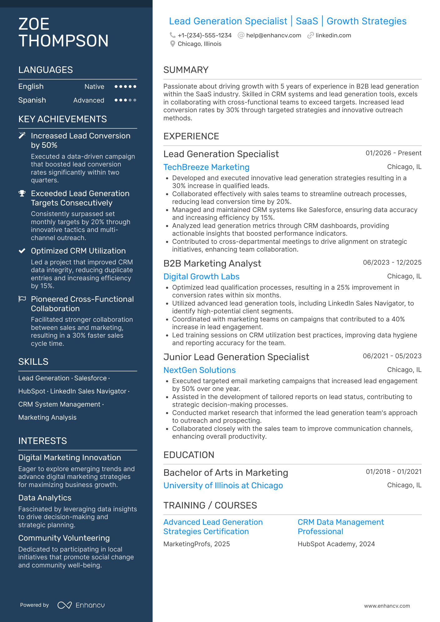Lead Generation resume example
