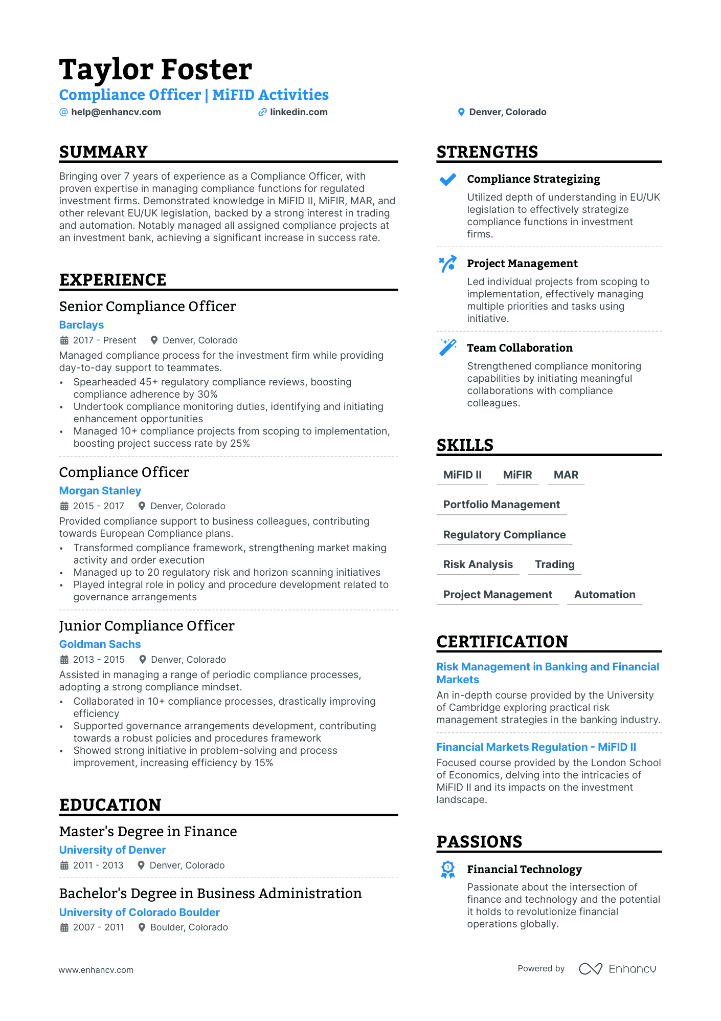 Compliance Officer resume example