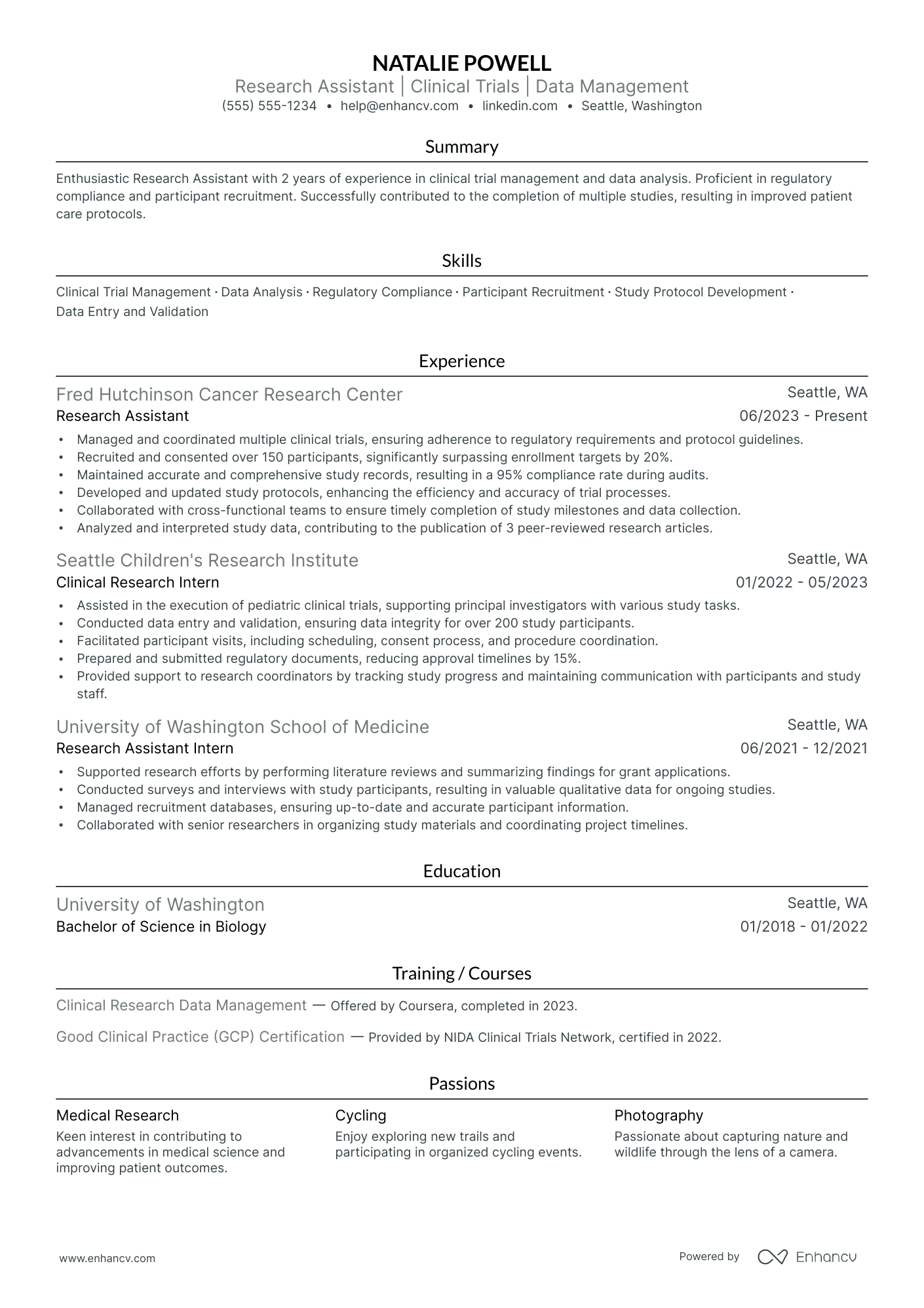 Biomedical Research Assistant resume example