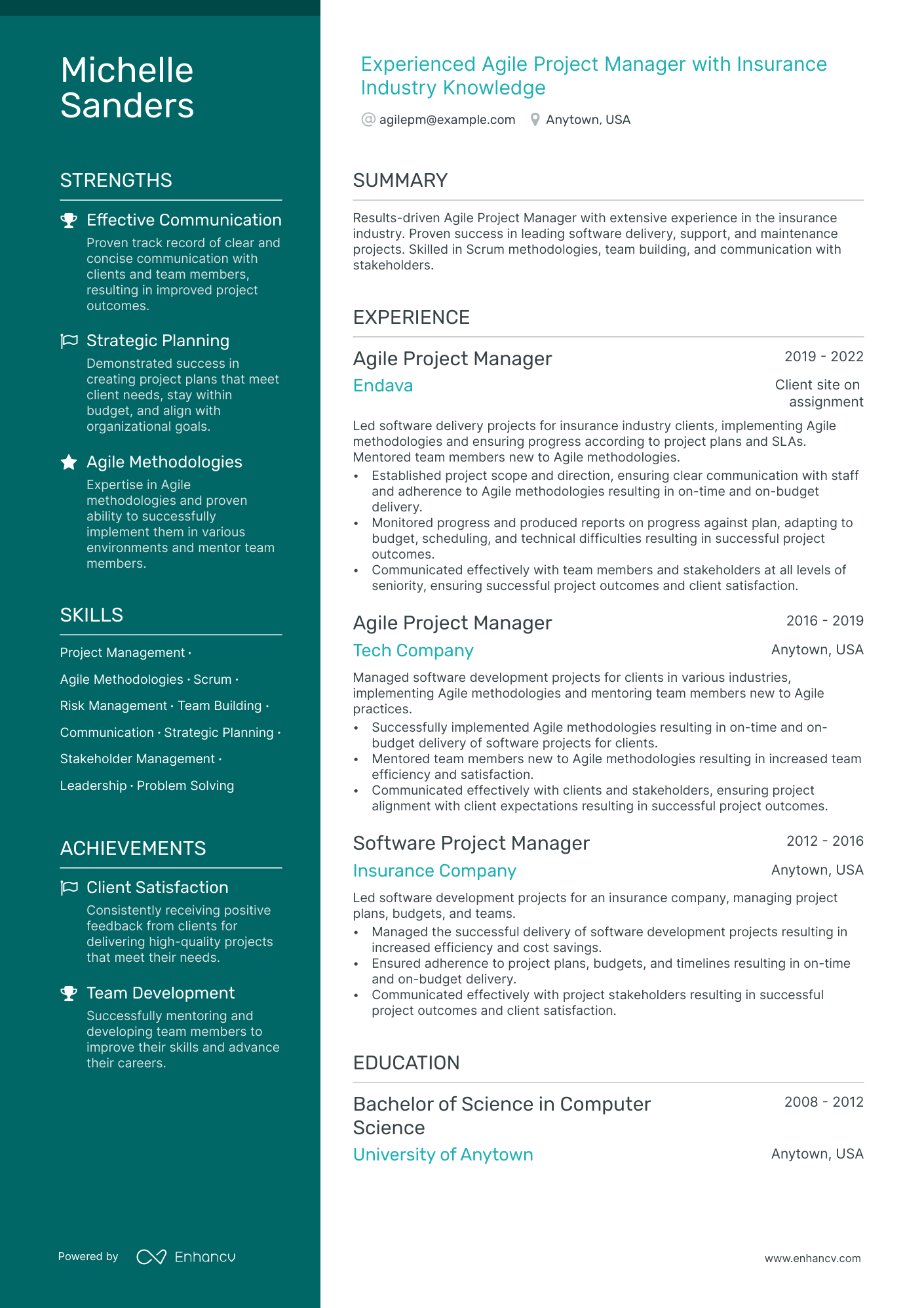Agile Project Manager resume example