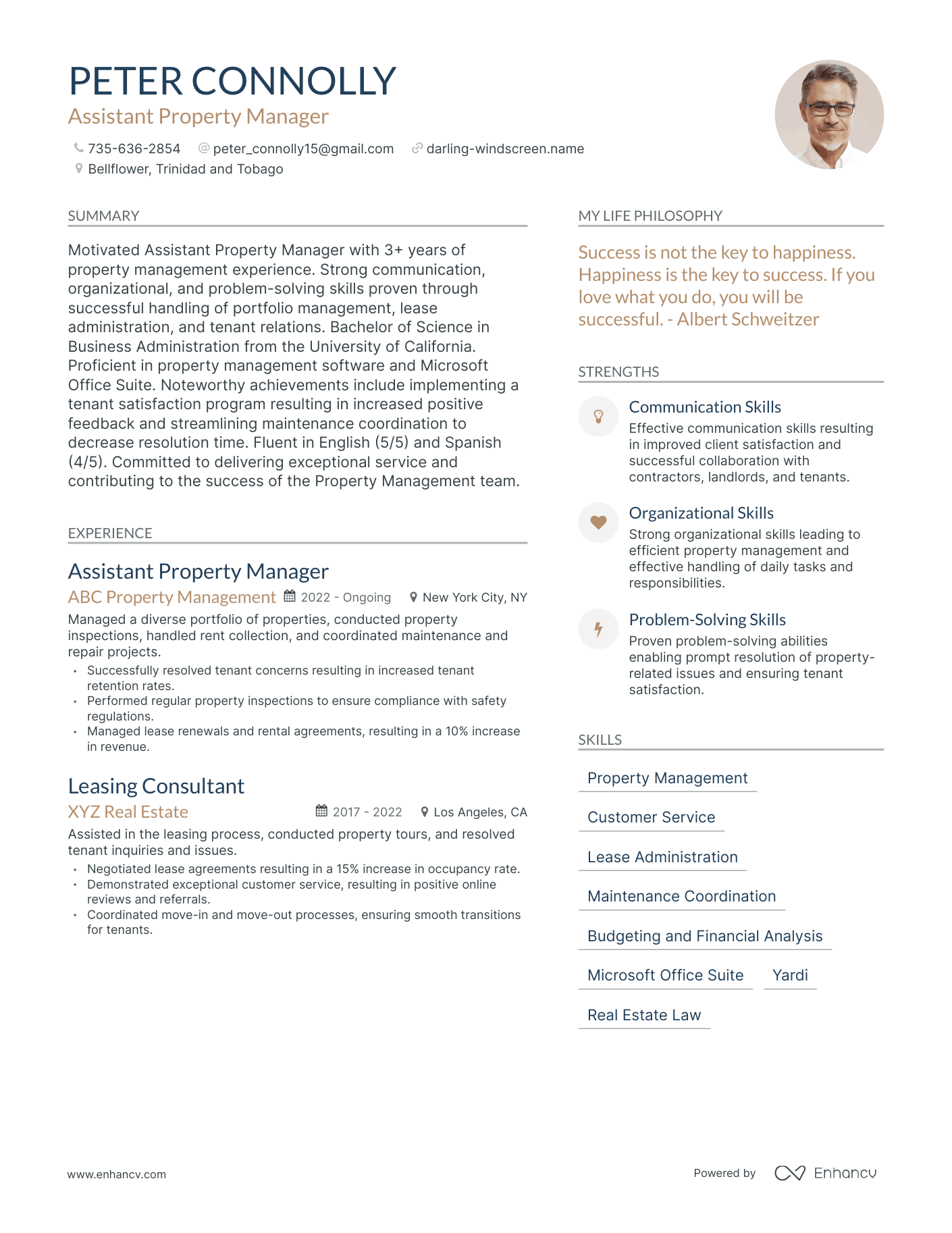 Assistant Property Manager resume example