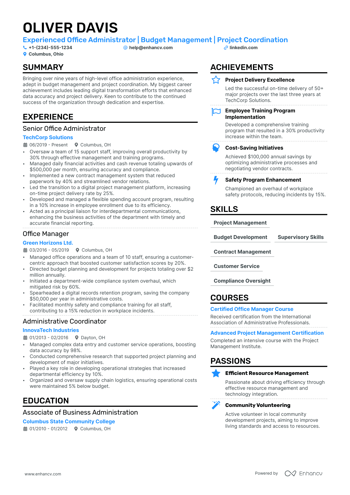 Office Administrator resume example
