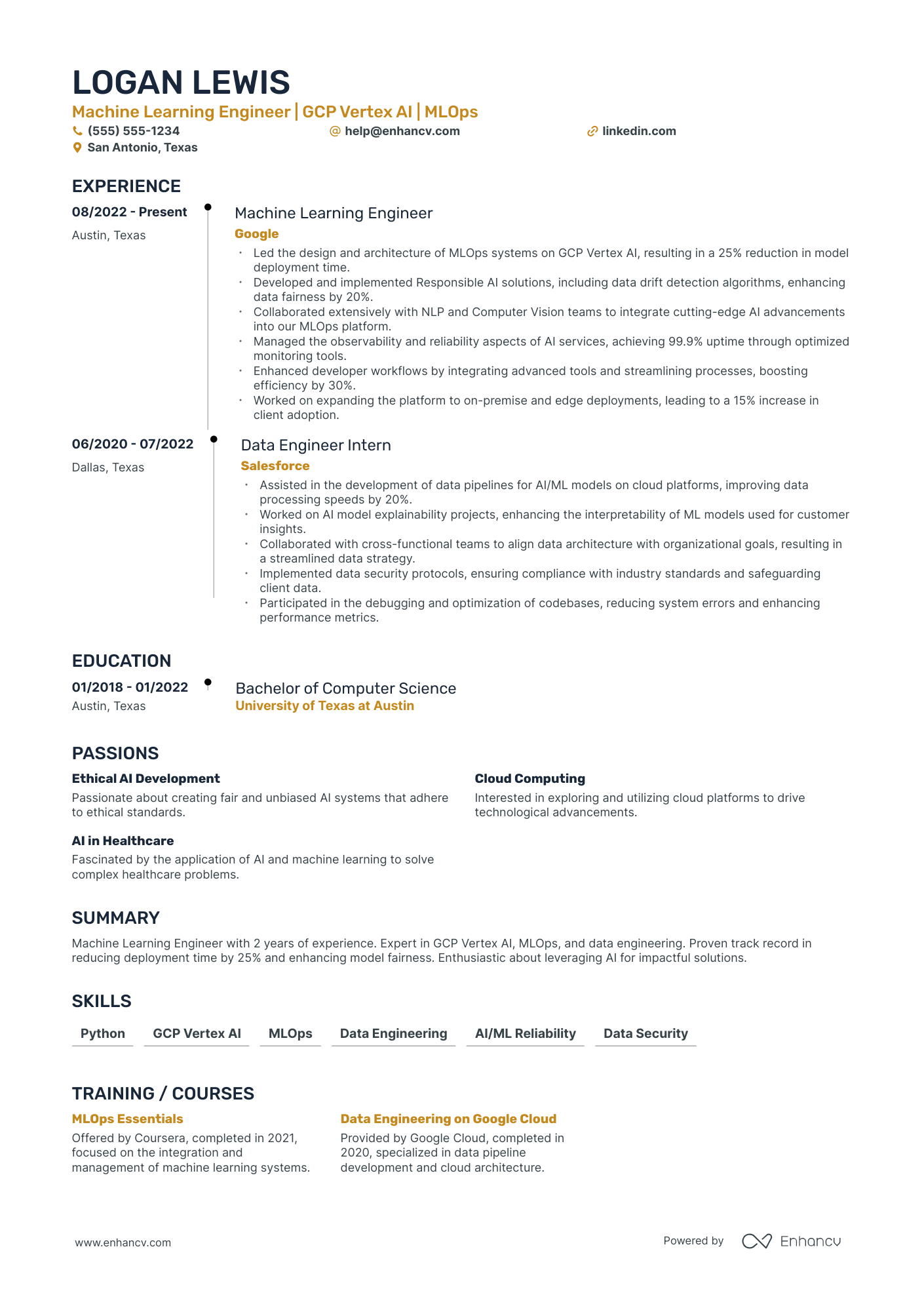 Machine Learning Architect resume example