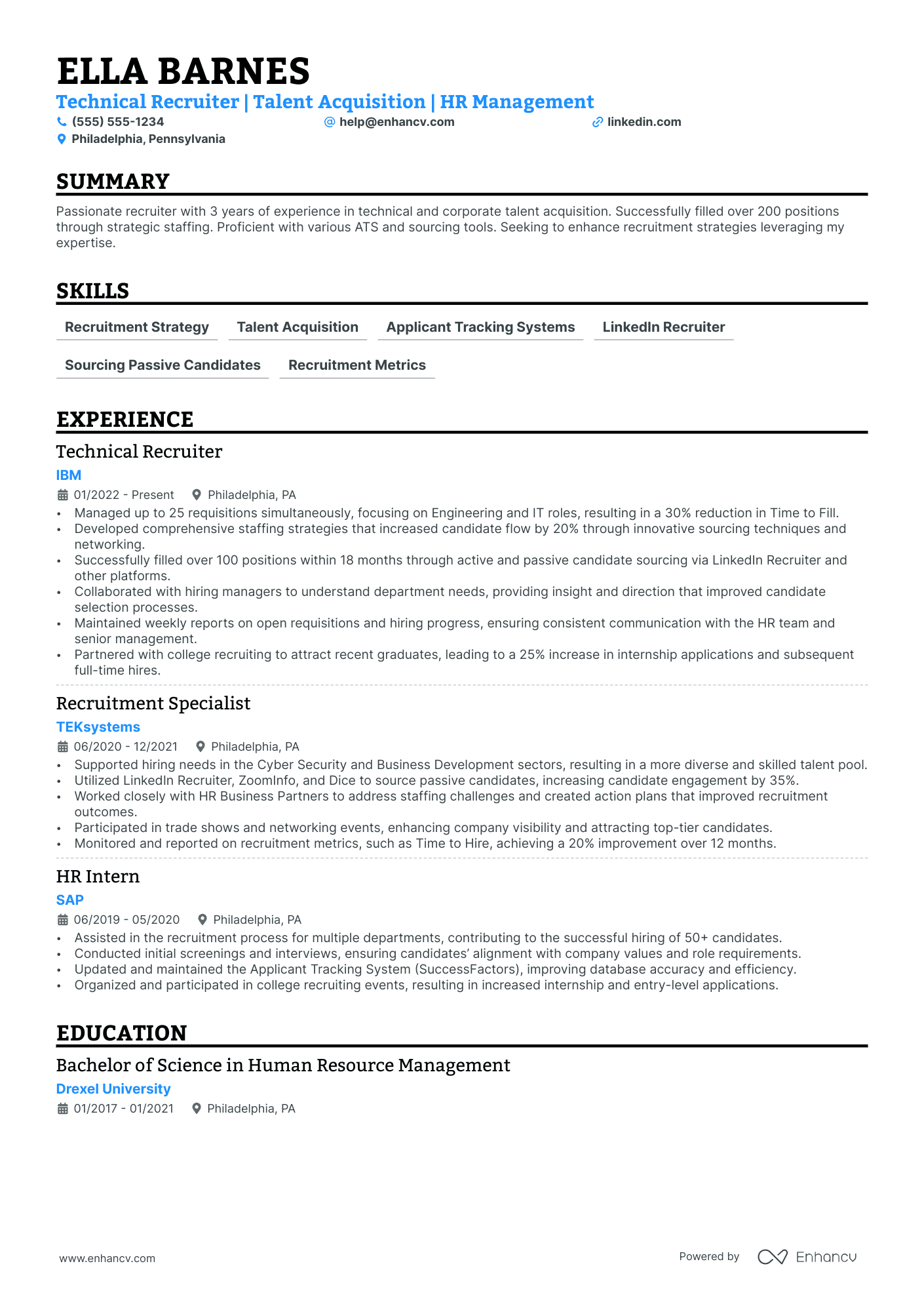 Remote Recruiter resume example