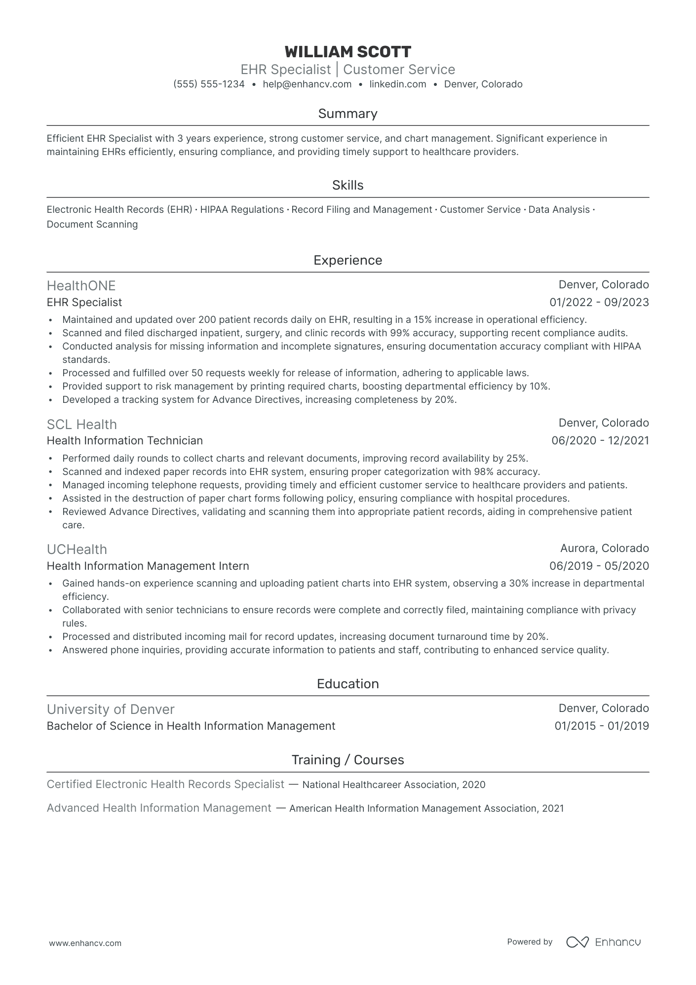 Medical Office Clerk resume example