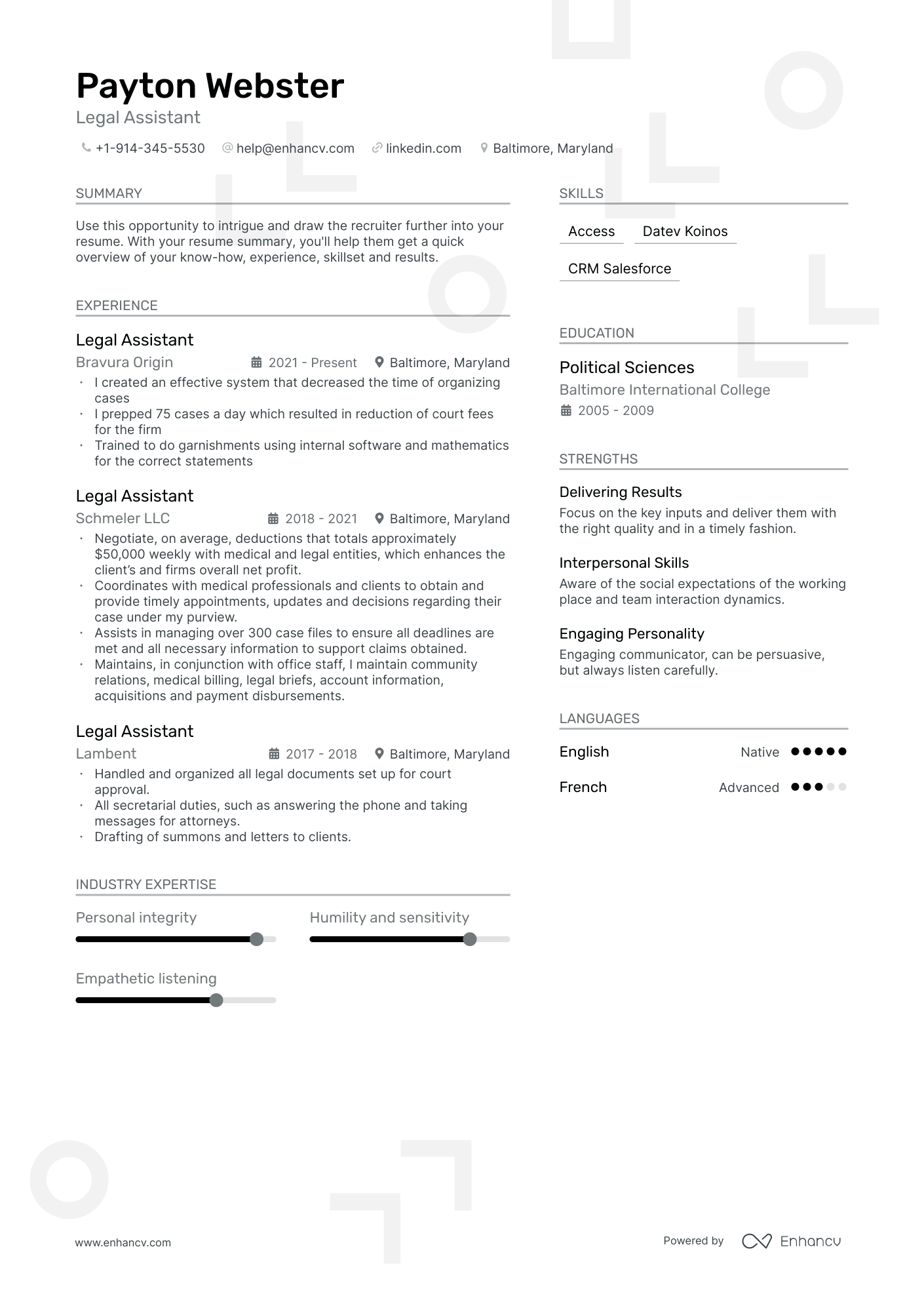 Legal Assistant resume example