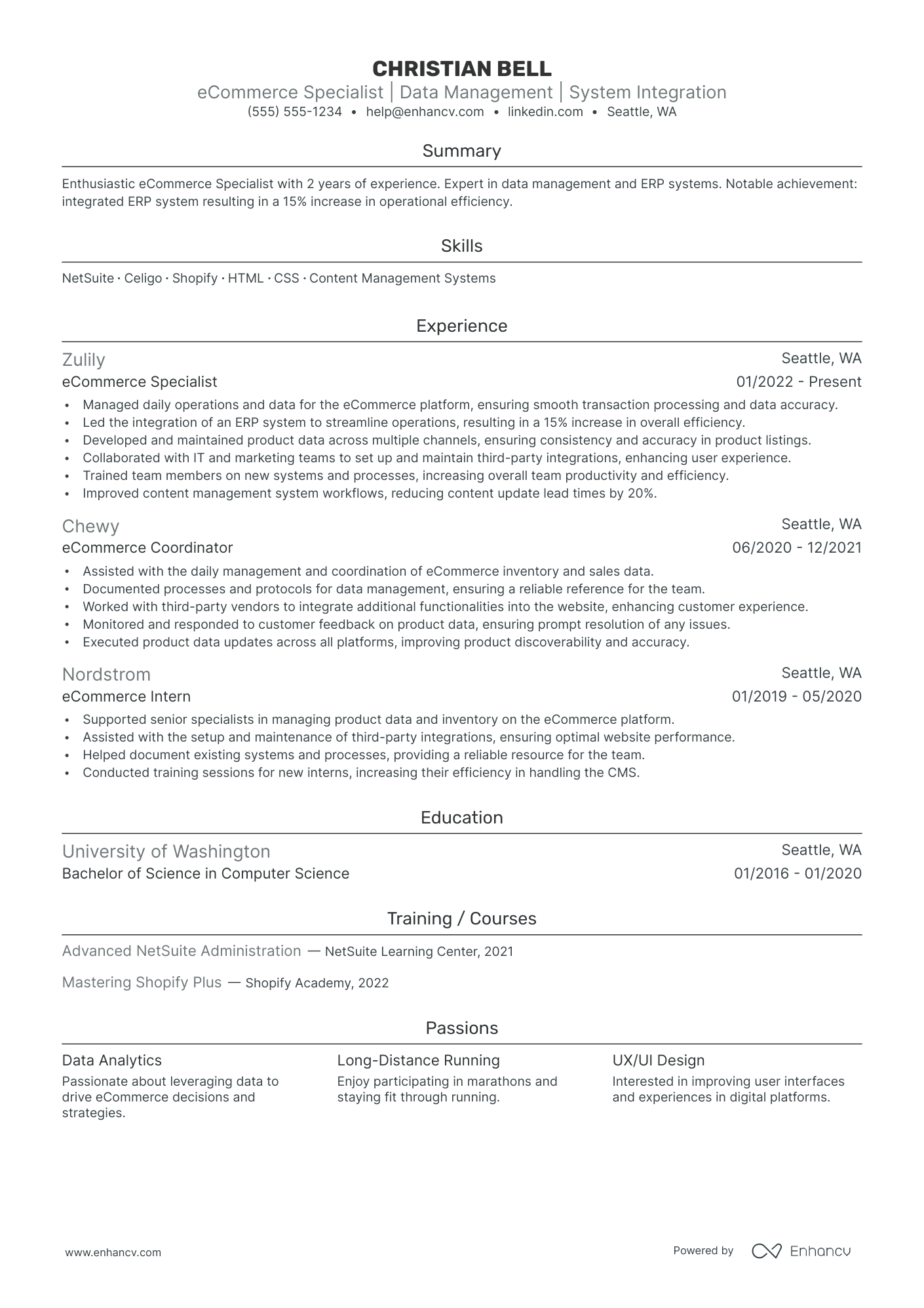 Ecommerce resume example