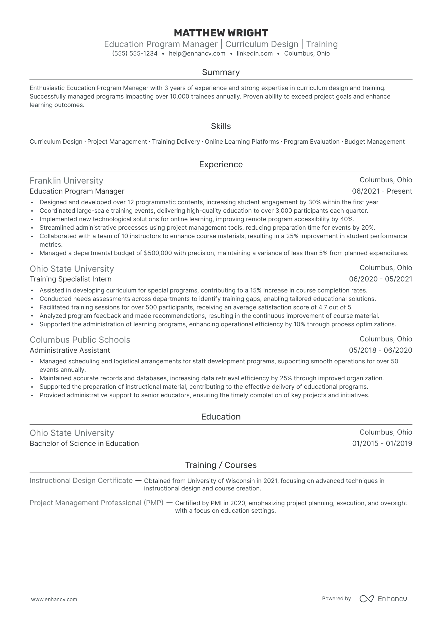 Education Program Manager resume example