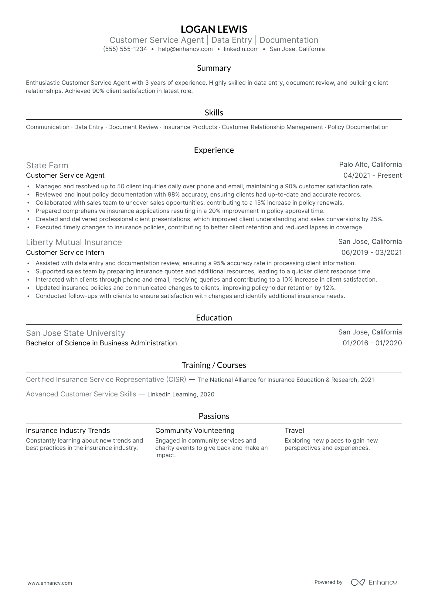 Licensed Commercial Insurance Agent resume example