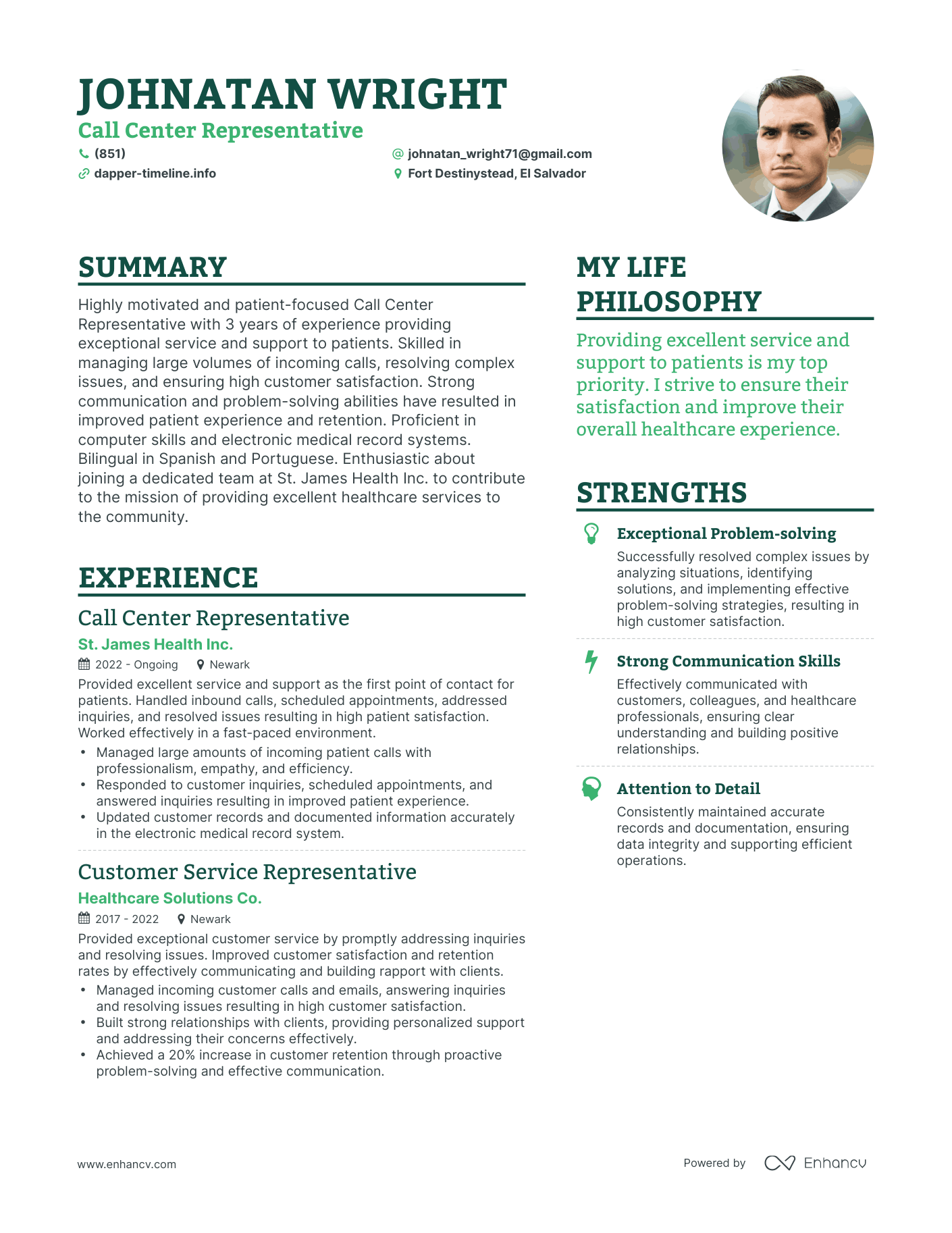 Call Center Representative Resume