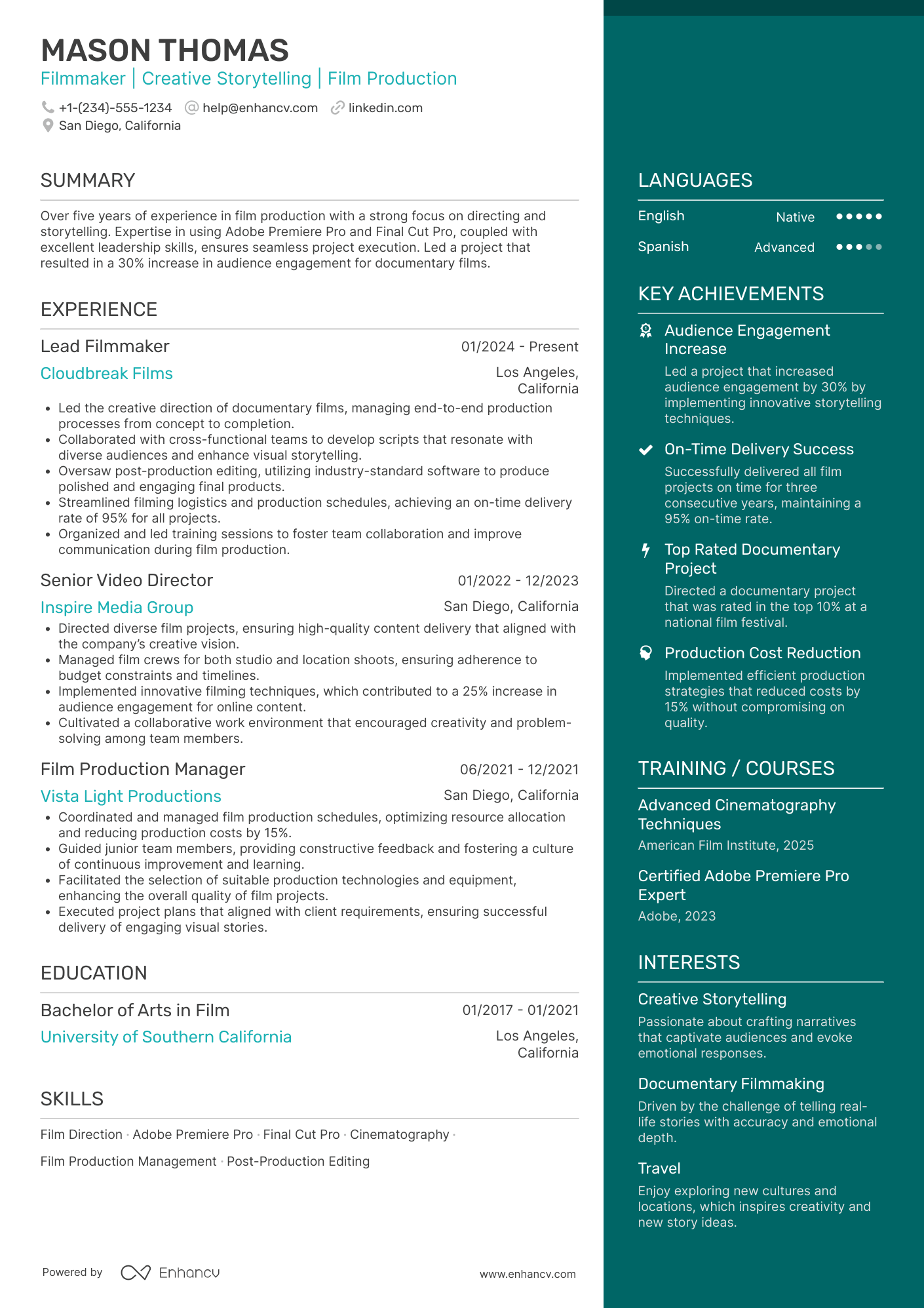 Filmmaker resume example