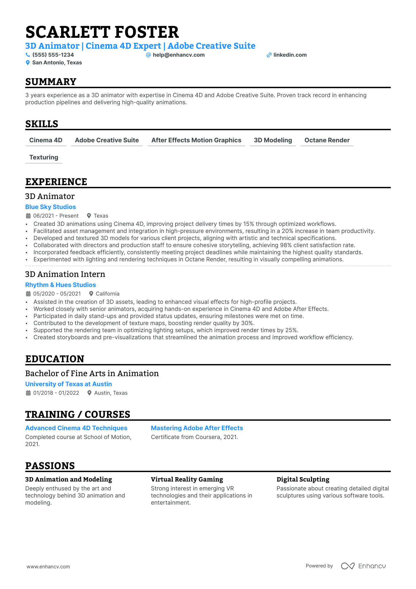 Digital Animator resume example