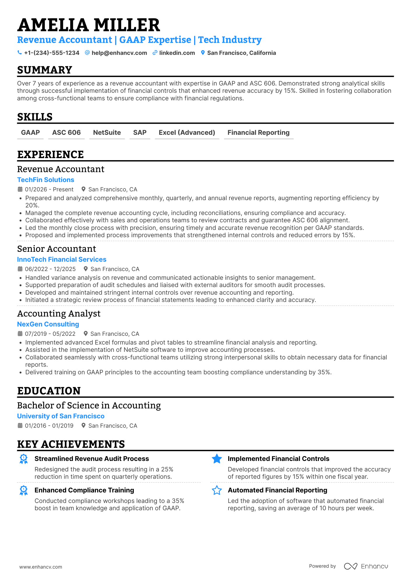 Revenue Accountant resume example