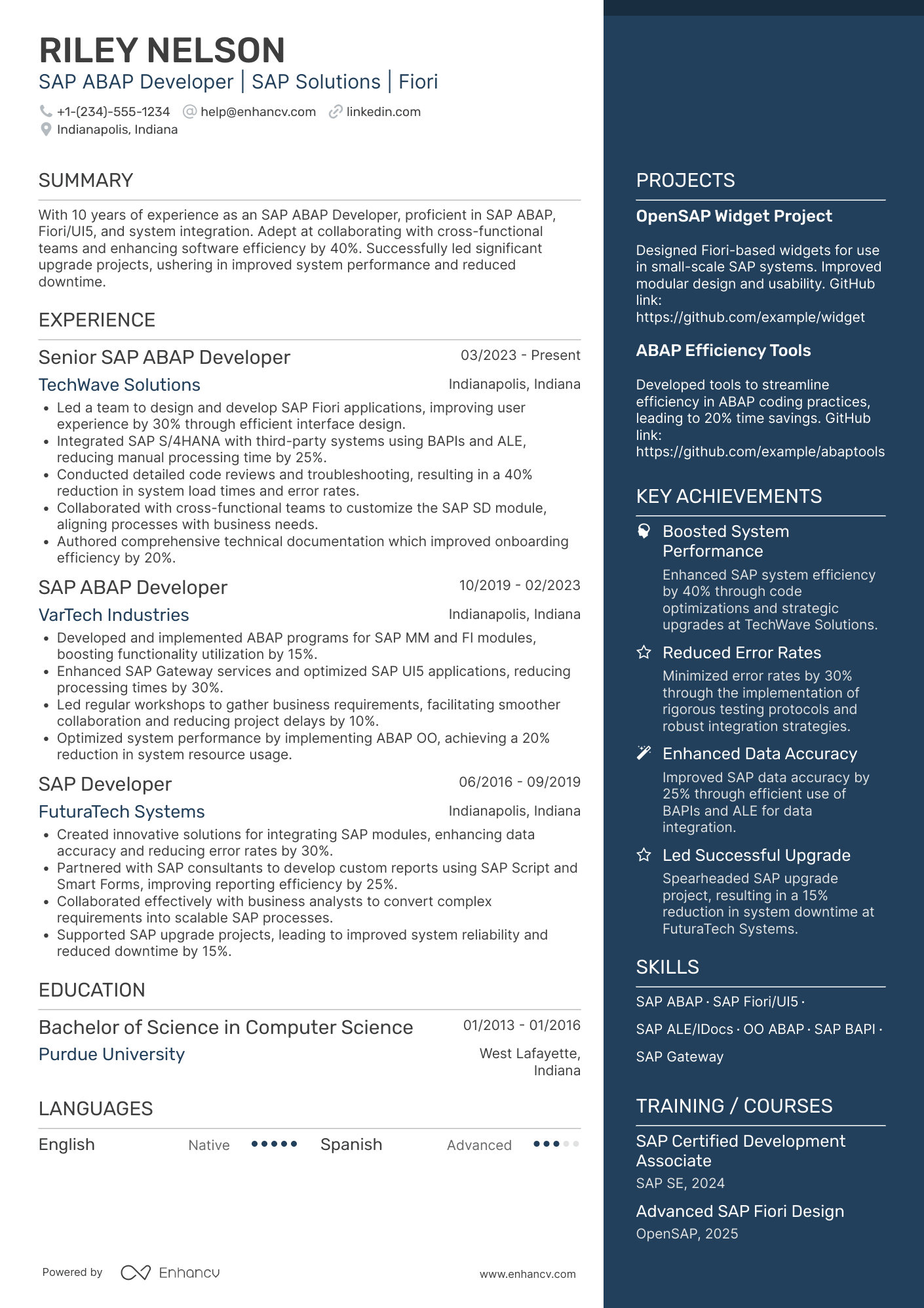 SAP ABAP Developer resume example