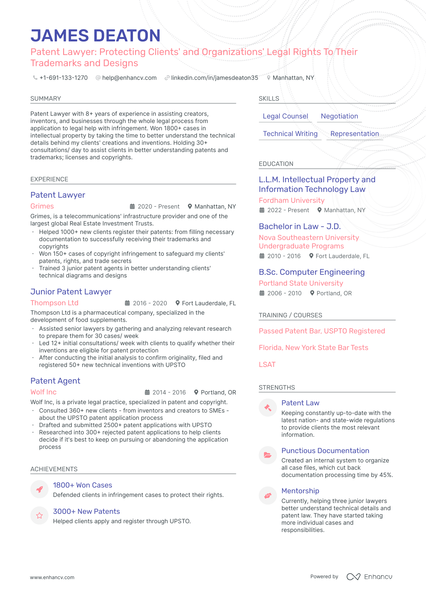 patent lawyer resume example