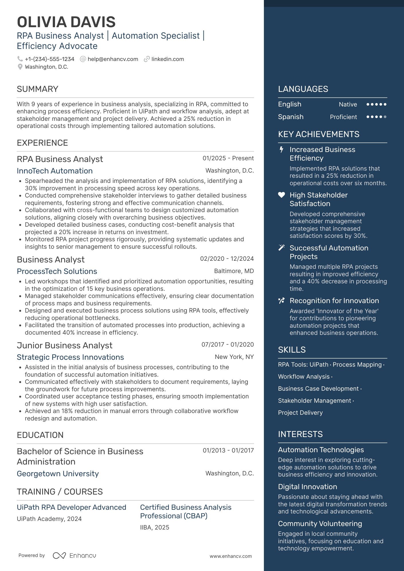 RPA Business Analyst resume example