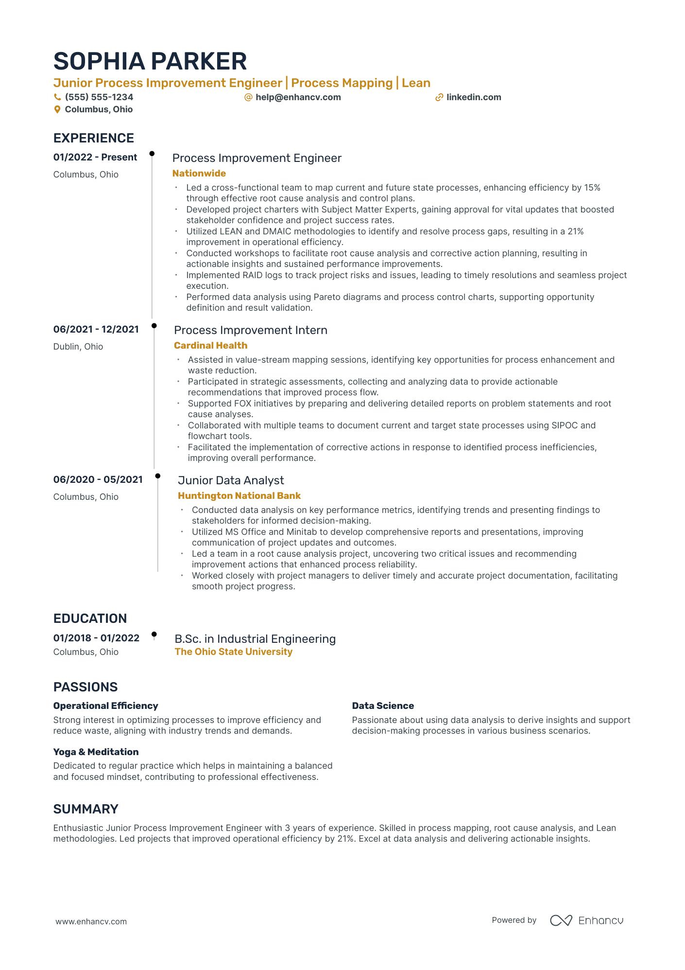 Process Improvement Engineer resume example