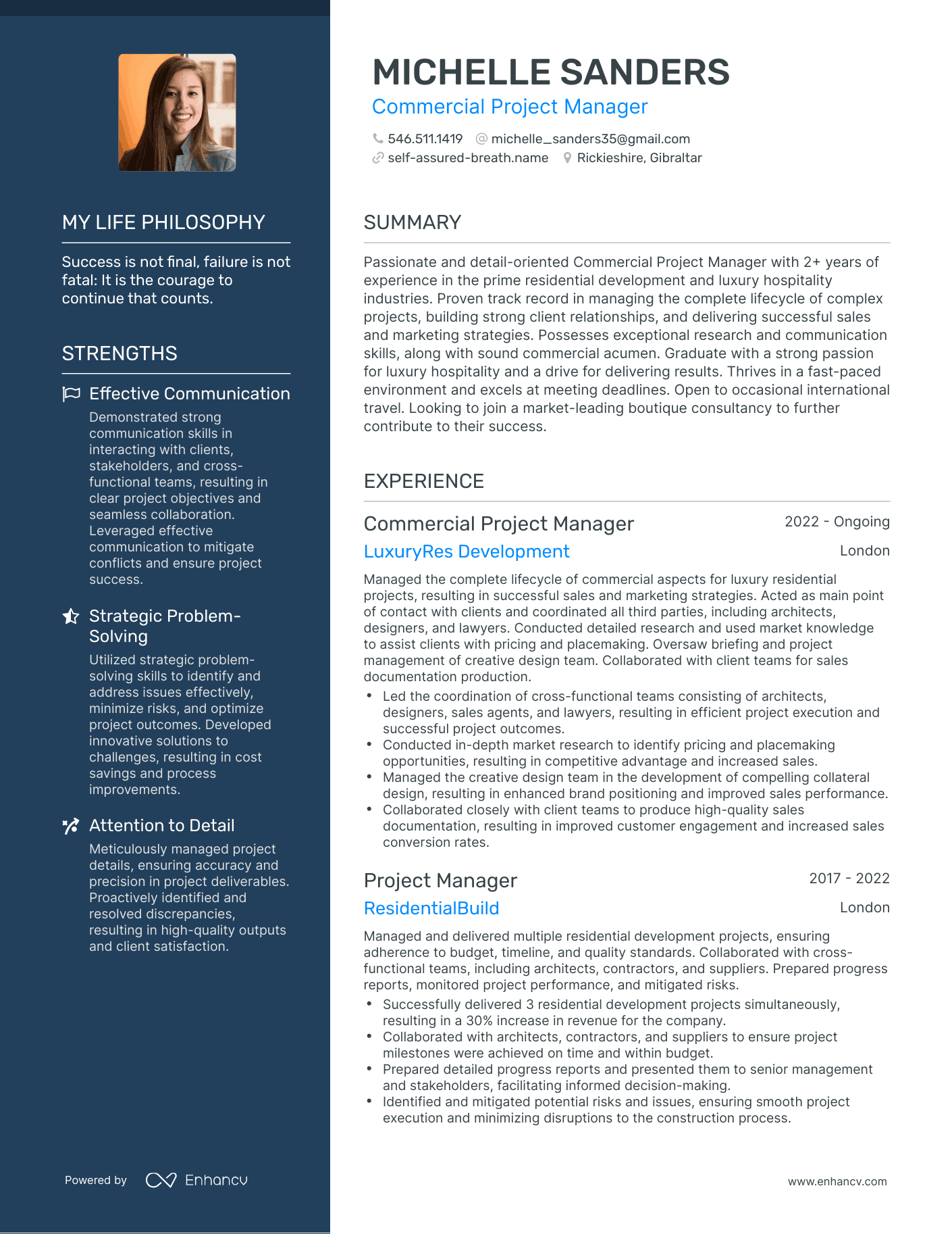 Creative Commercial Project Manager Resume Example