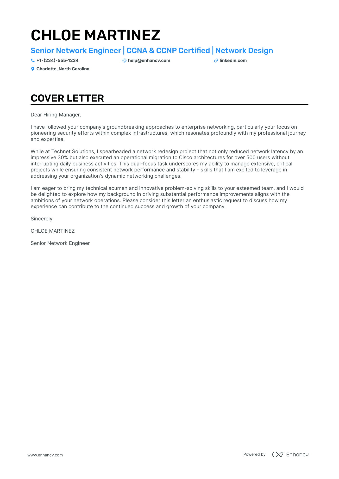 Ccna Network Engineer cover letter
