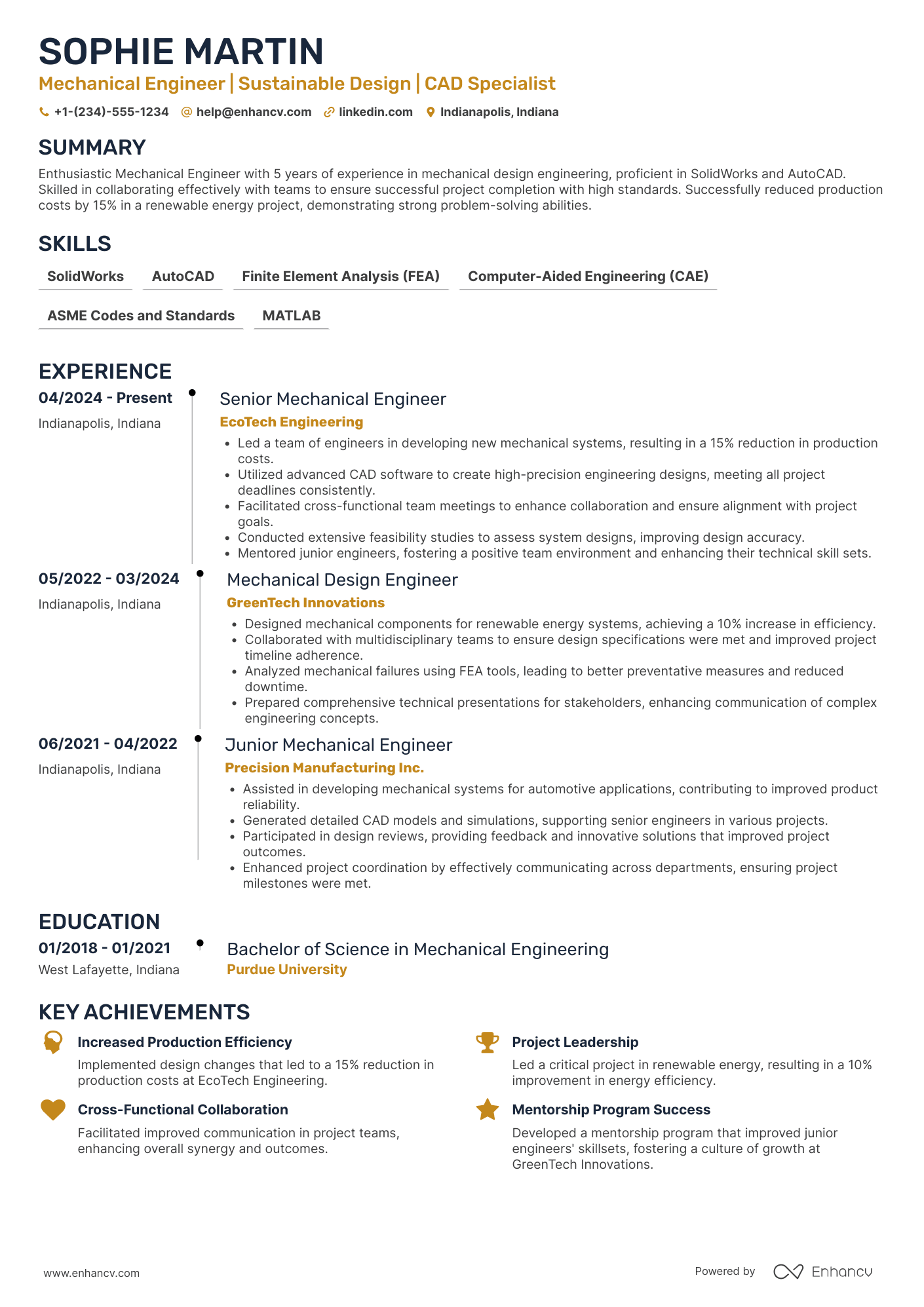 Mechanical Engineer resume example