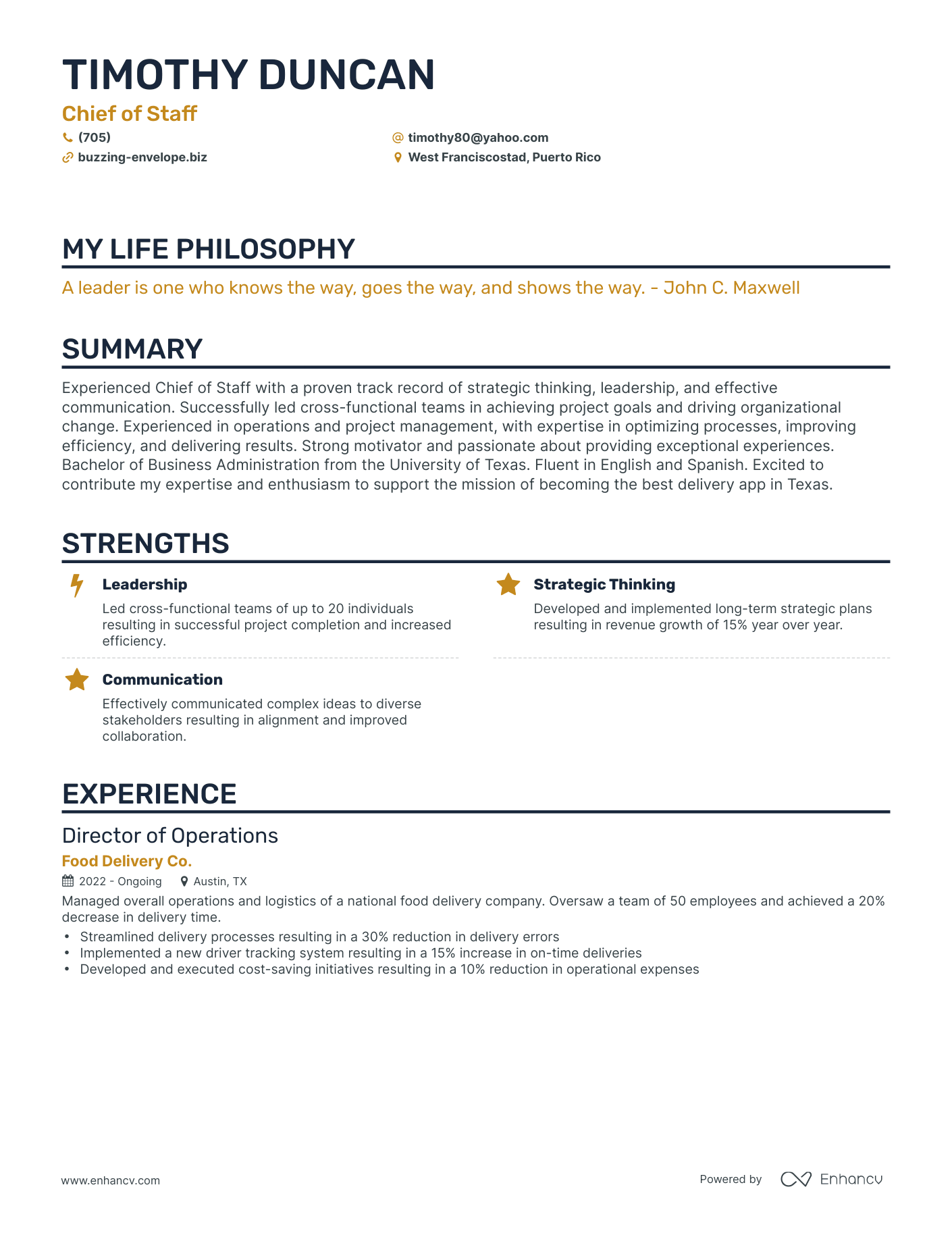Creative Chief of Staff Resume Example