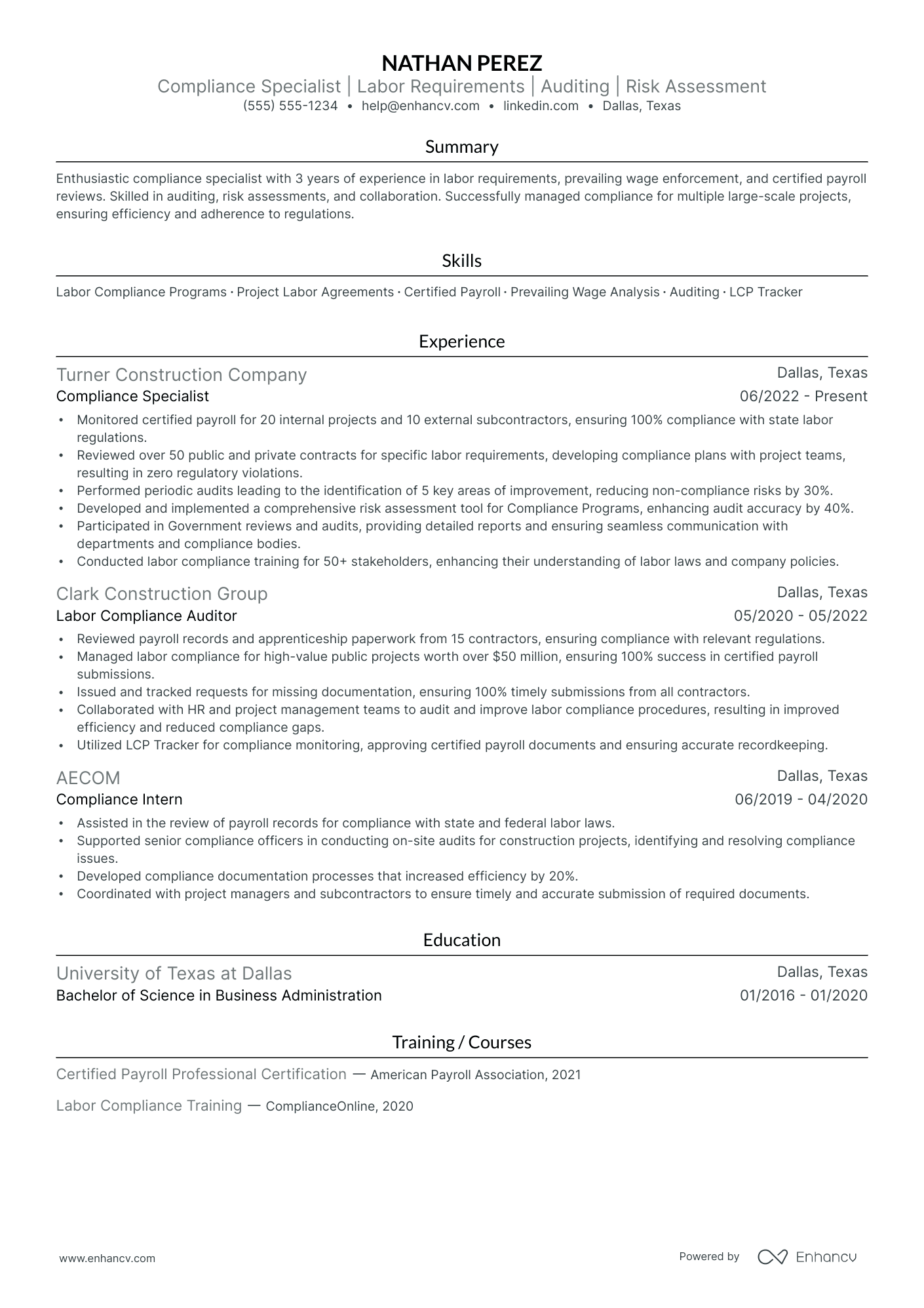 Certified Payroll Specialist resume example