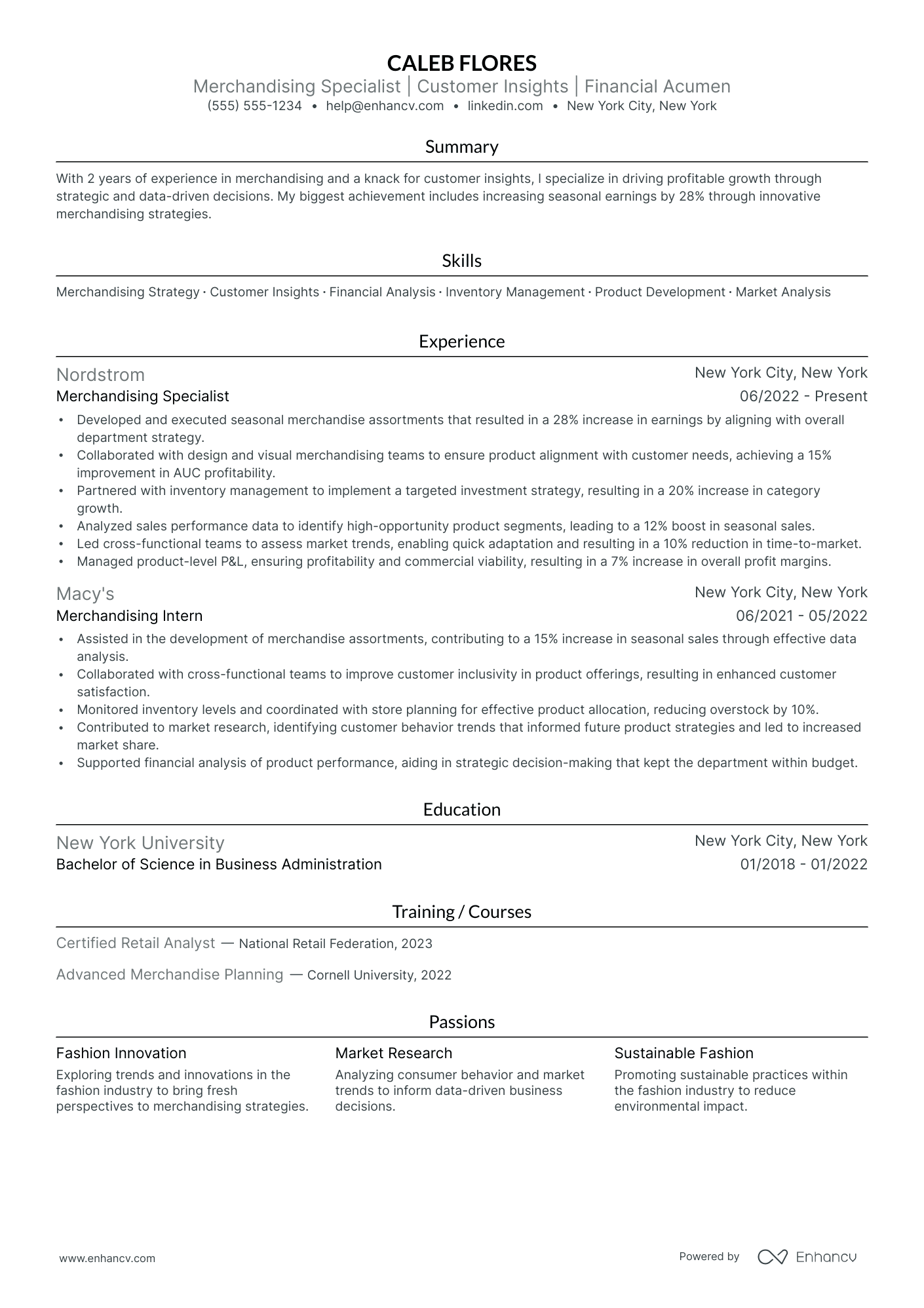 Senior Visual Merchandiser resume example