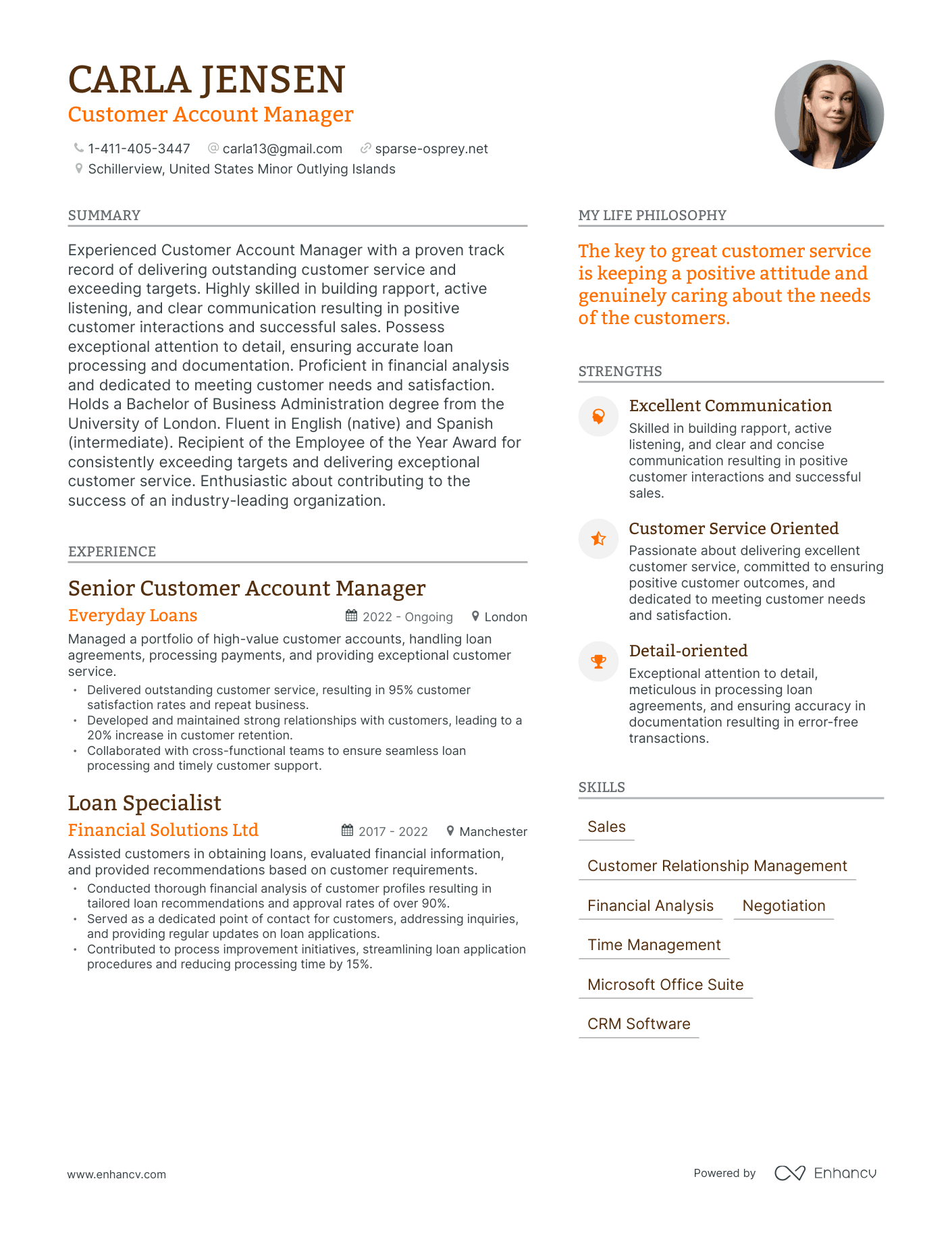 Modern Customer Account Manager Resume Example