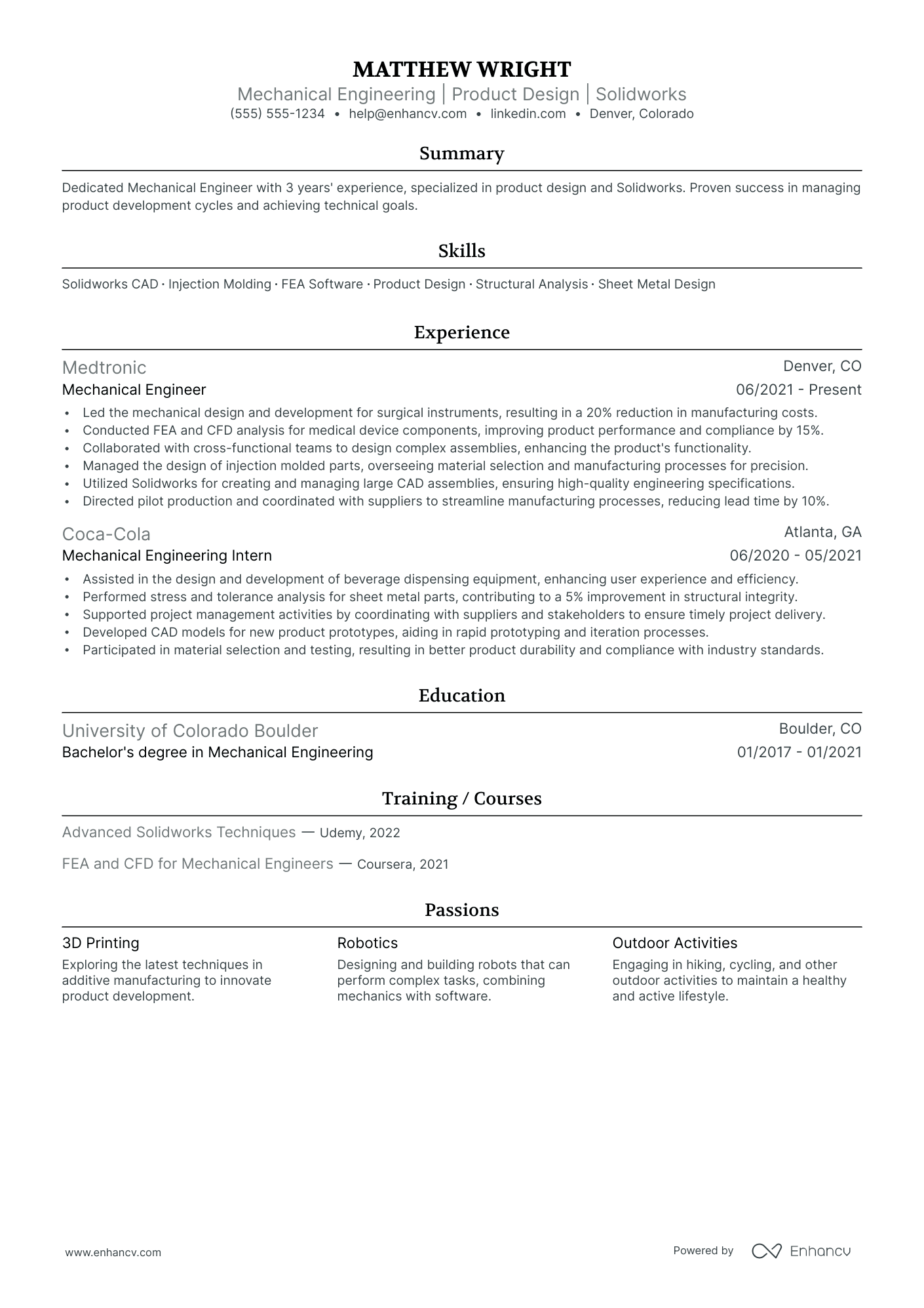 Mechanical Engineering Consultant resume example