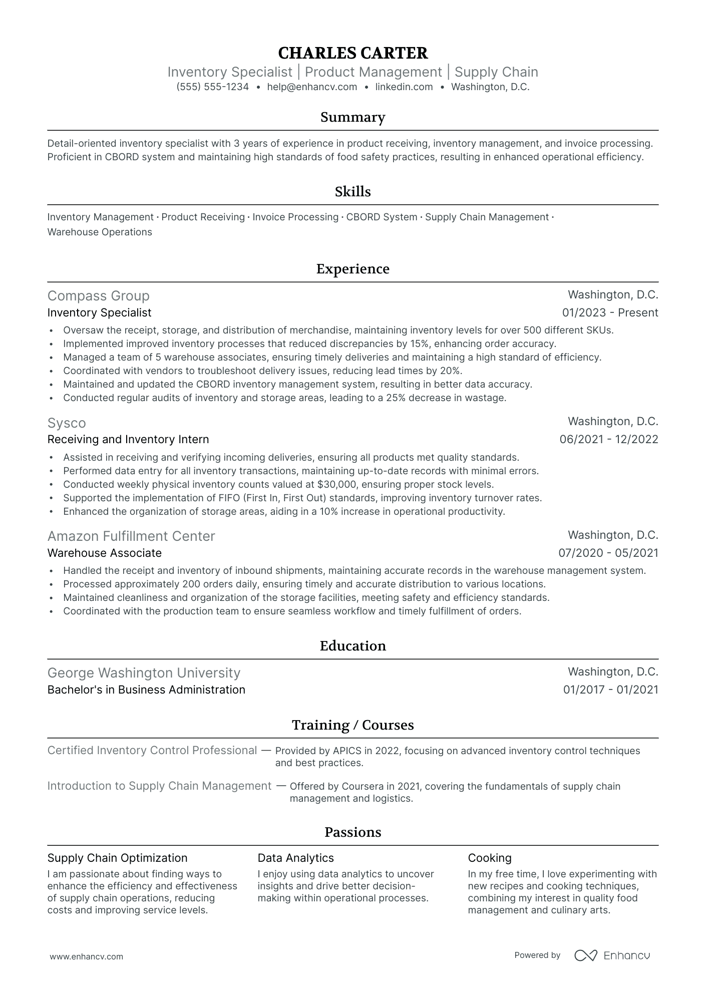 Senior Storekeeper resume example