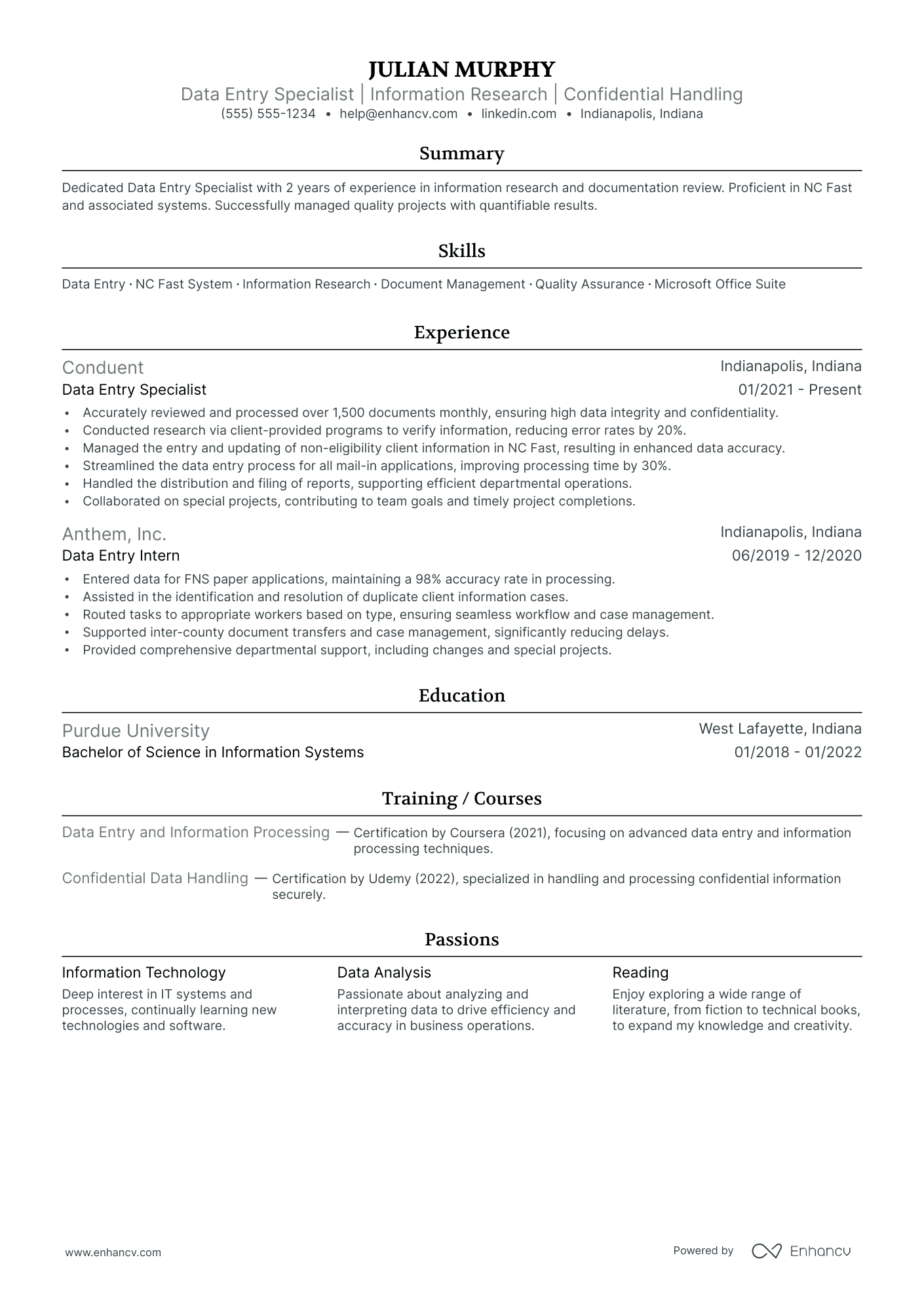 Bilingual Data Entry Clerk resume example