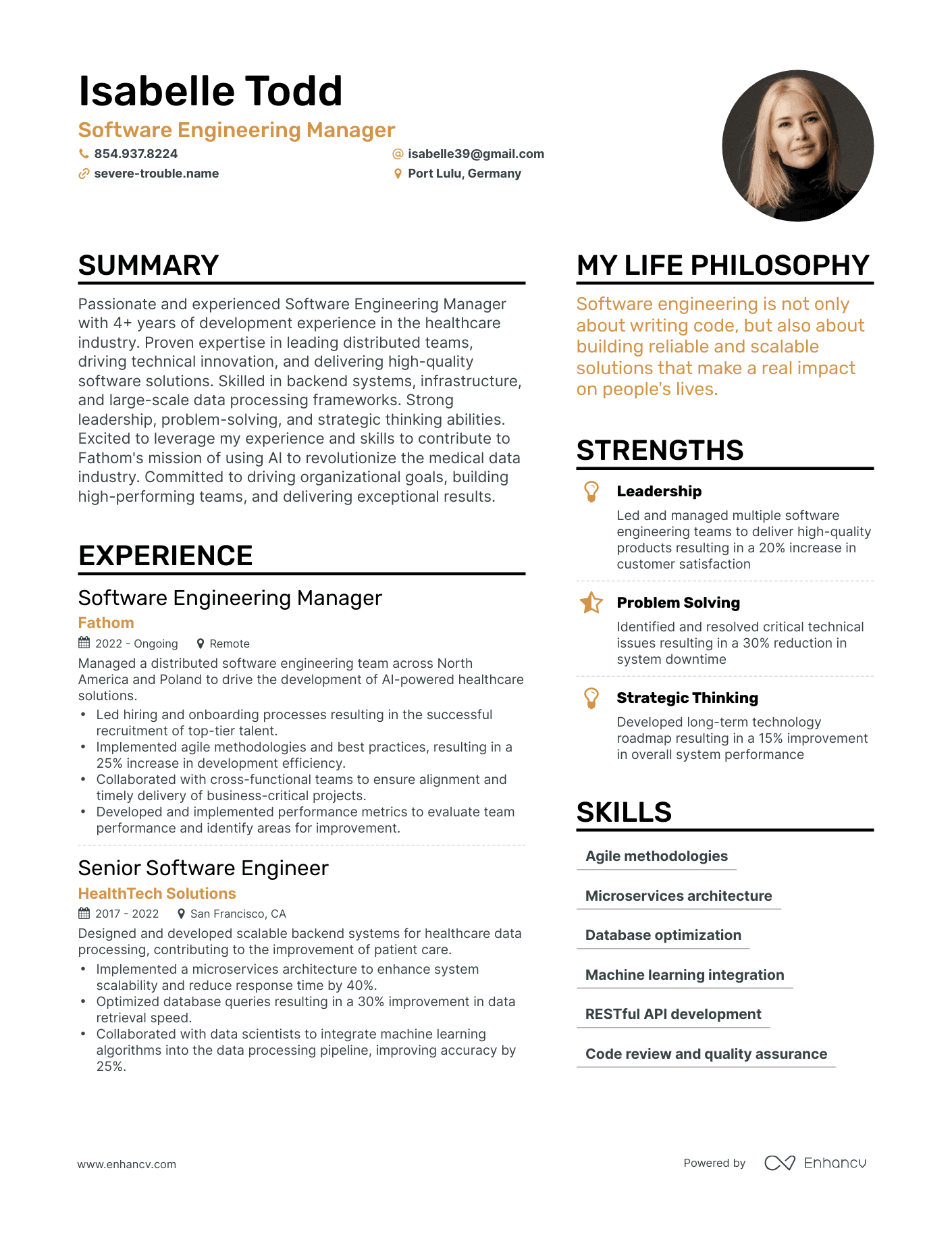 Software Engineering Manager resume example