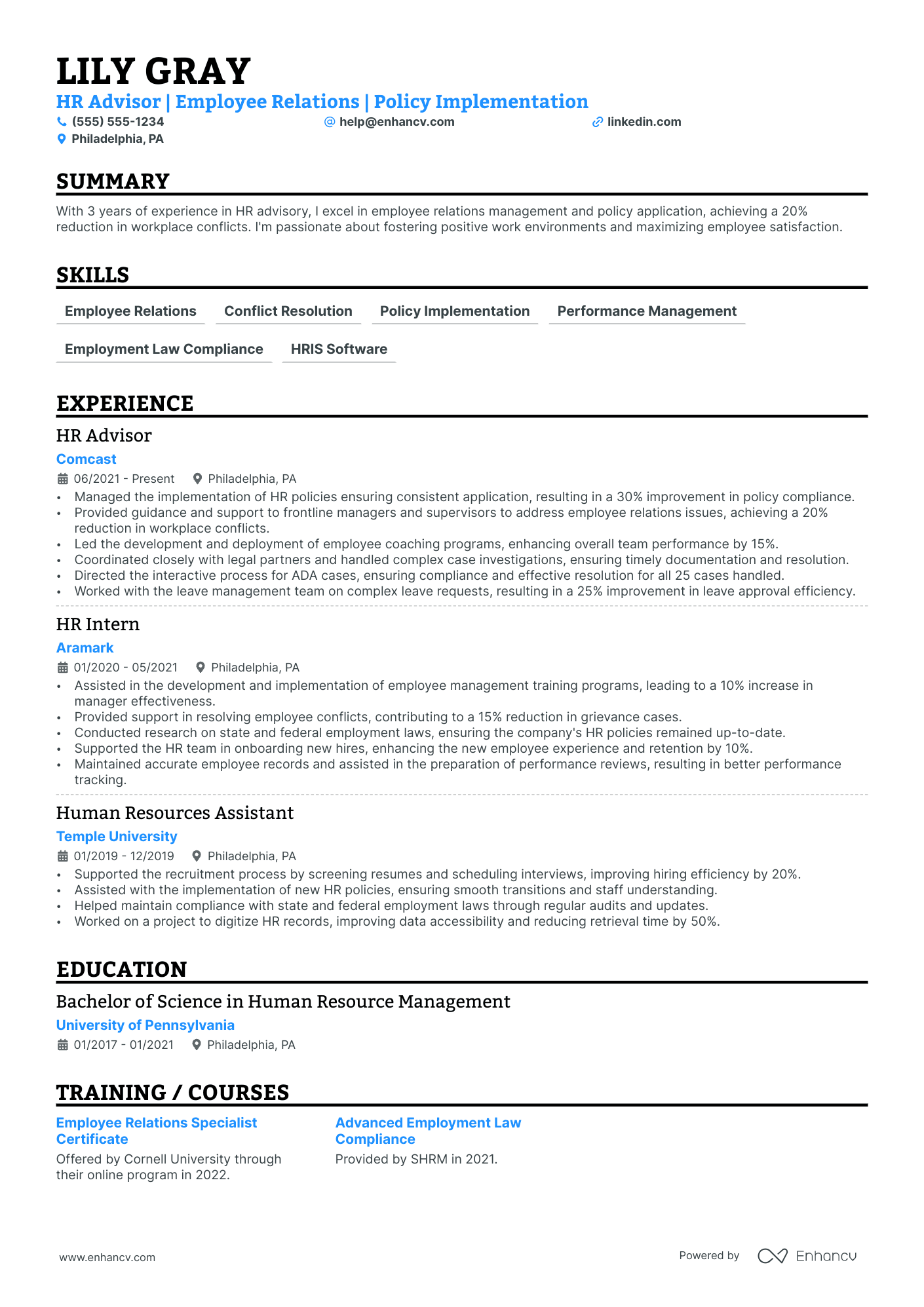 Senior Employee Relations Manager resume example