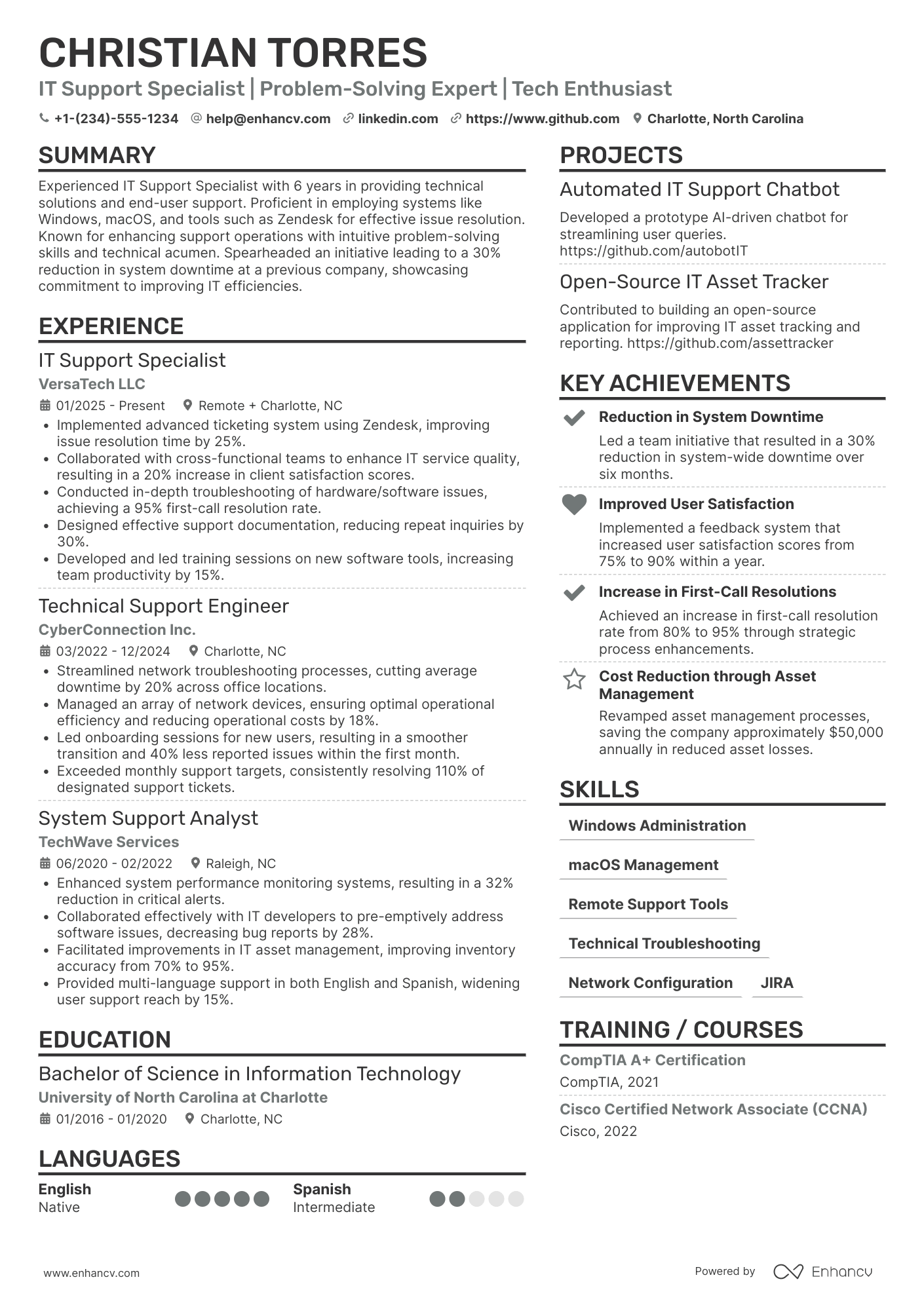 IT Support resume example