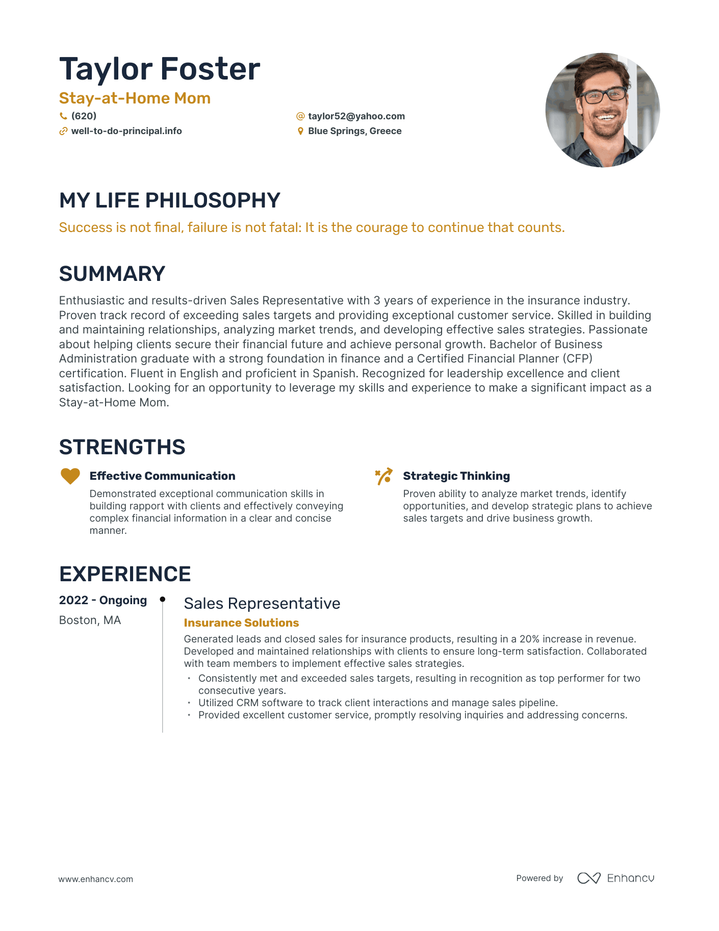 Creative Stay-at-Home Mom Resume Example