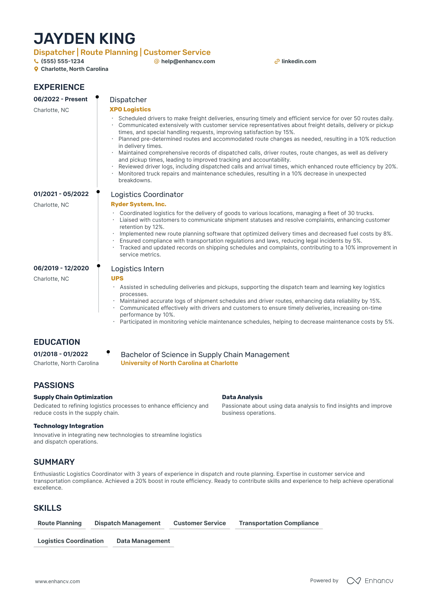 Freight Dispatcher resume example