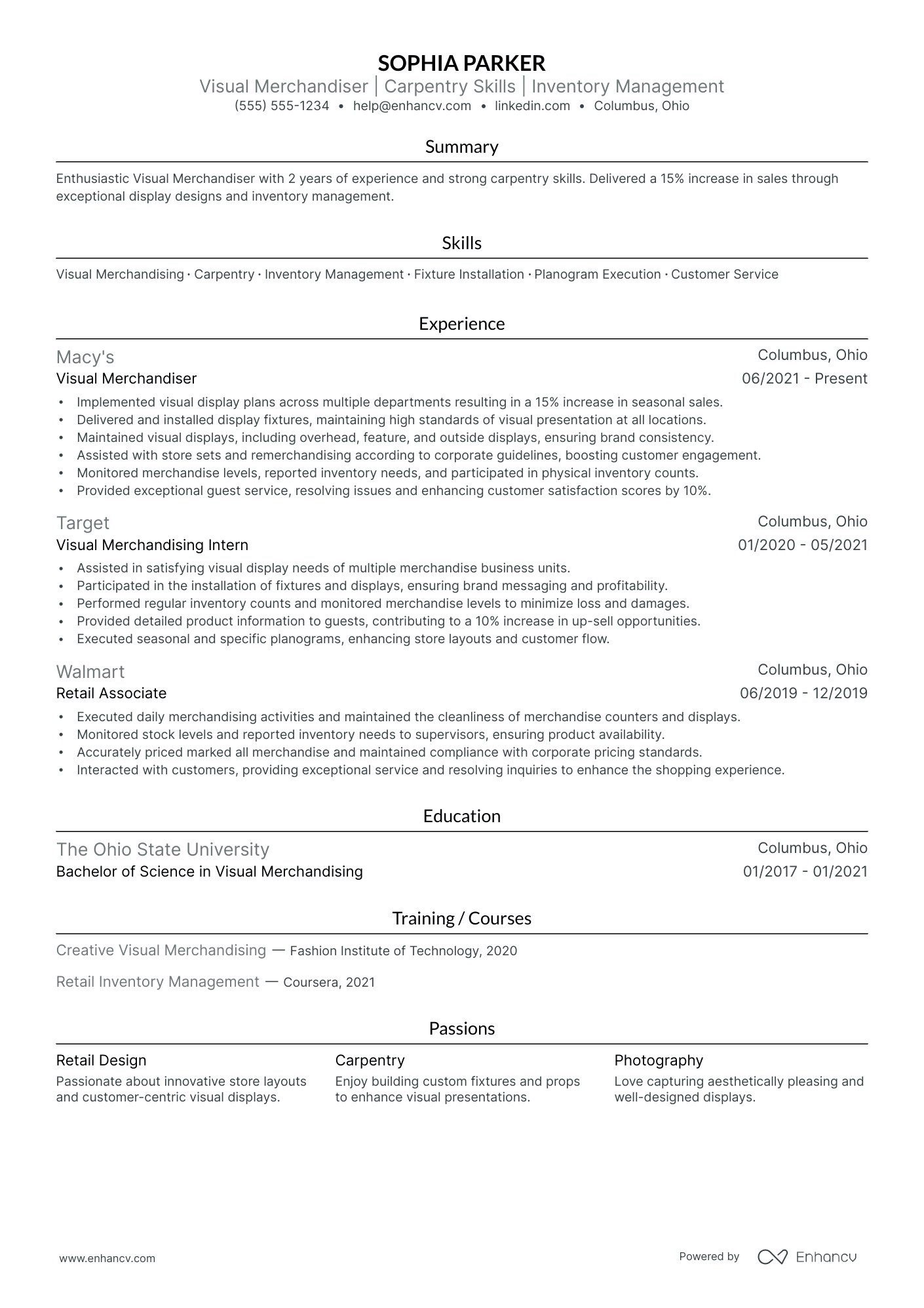 Visual Merchandiser resume example