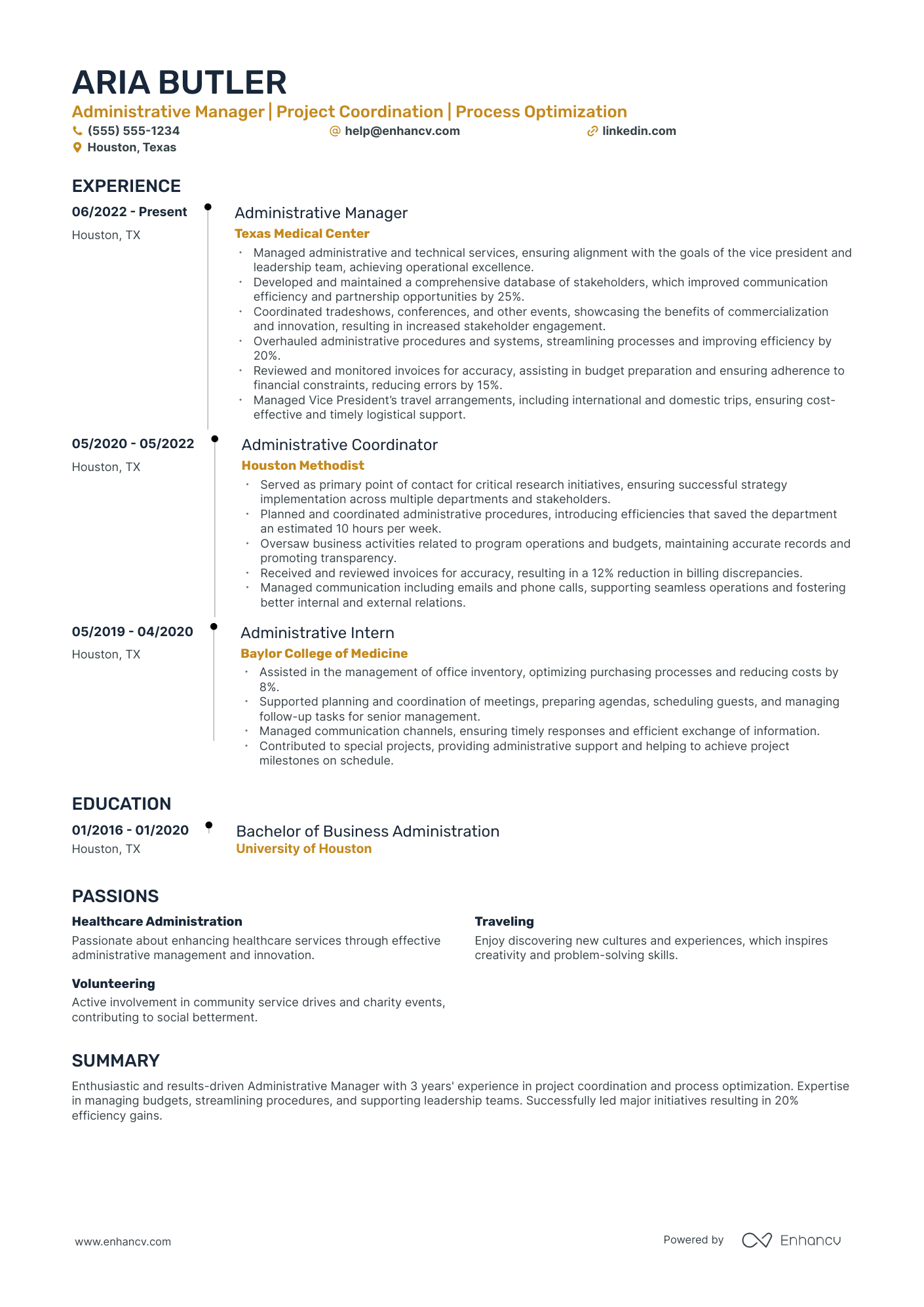 Administrative Manager resume example